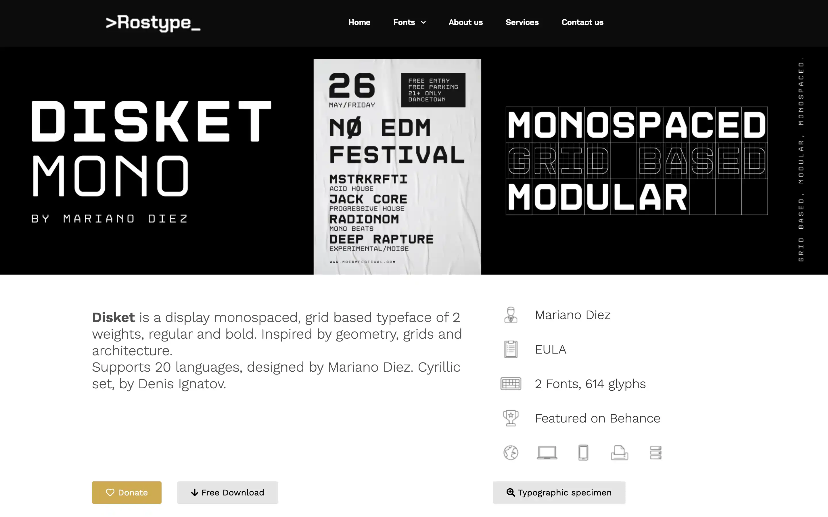 Disket Mono Typeface by Mariano Diez, geometric design