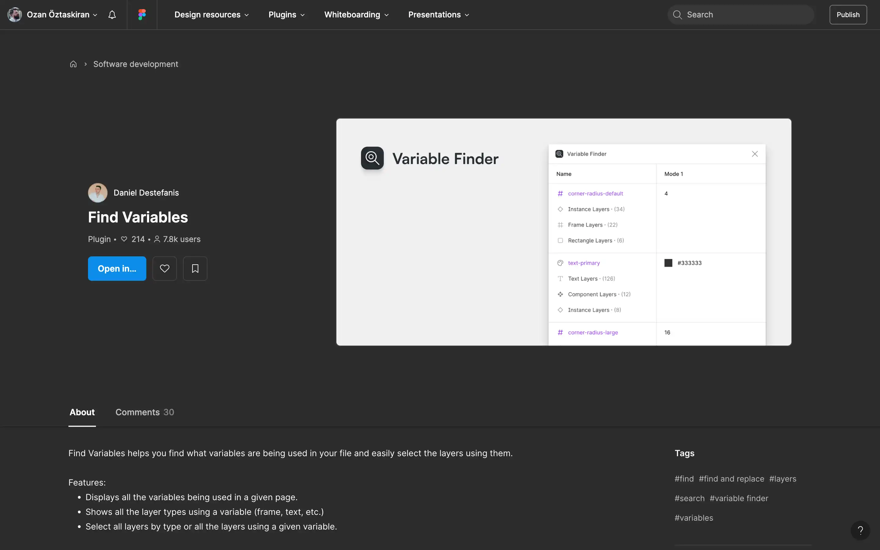 Figma plugin for finding and managing variables.