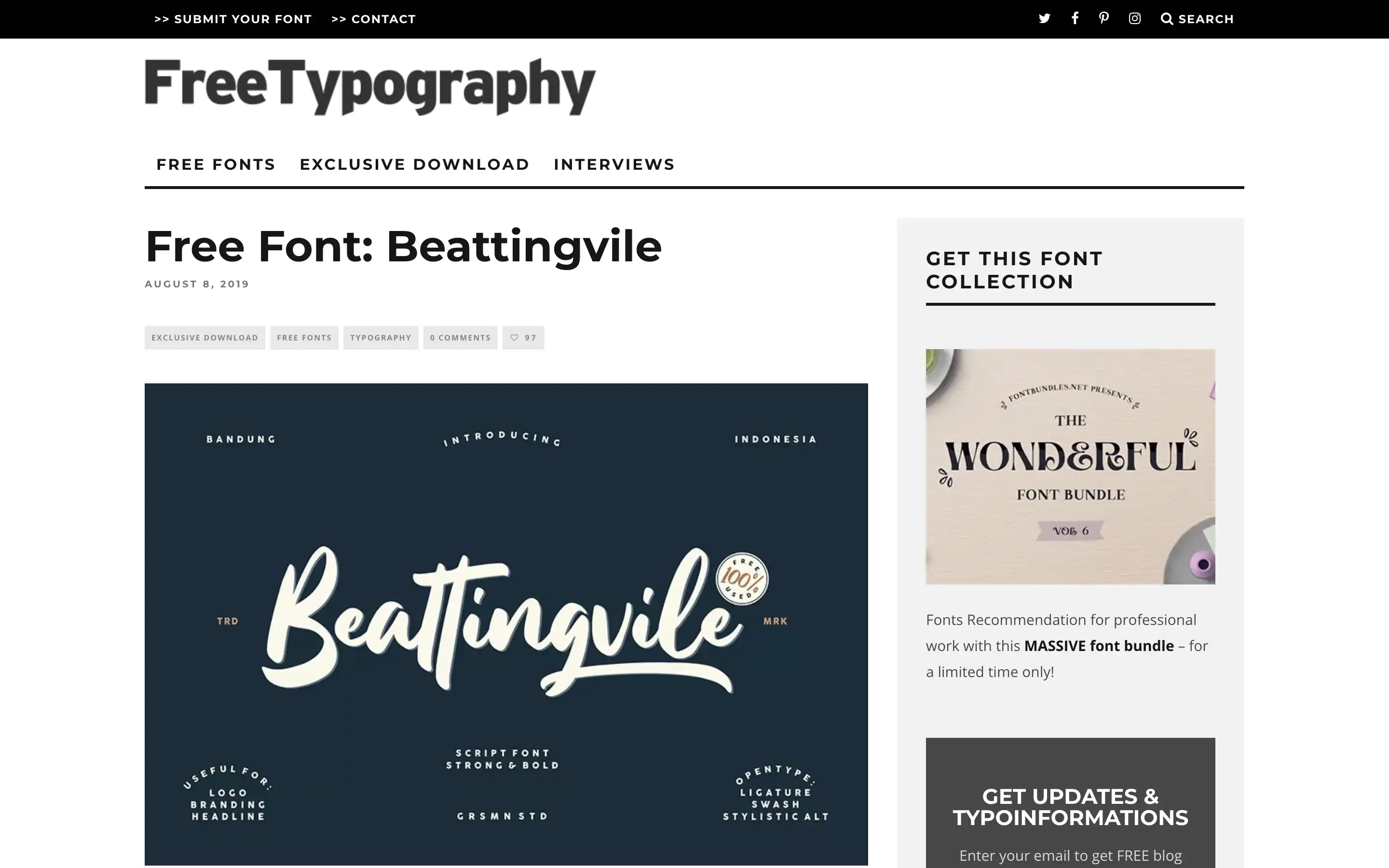 Free font Beattingvile download promotional image.
