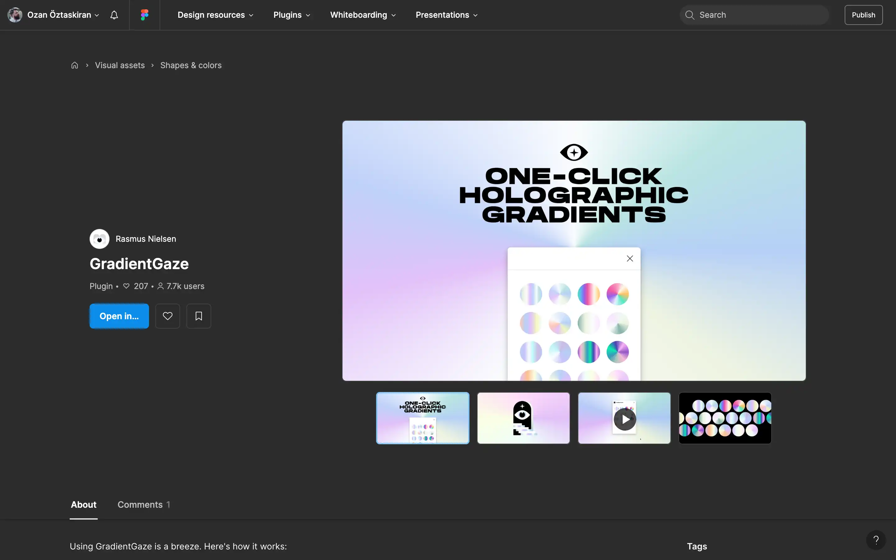 One-click holographic gradients plugin interface preview.