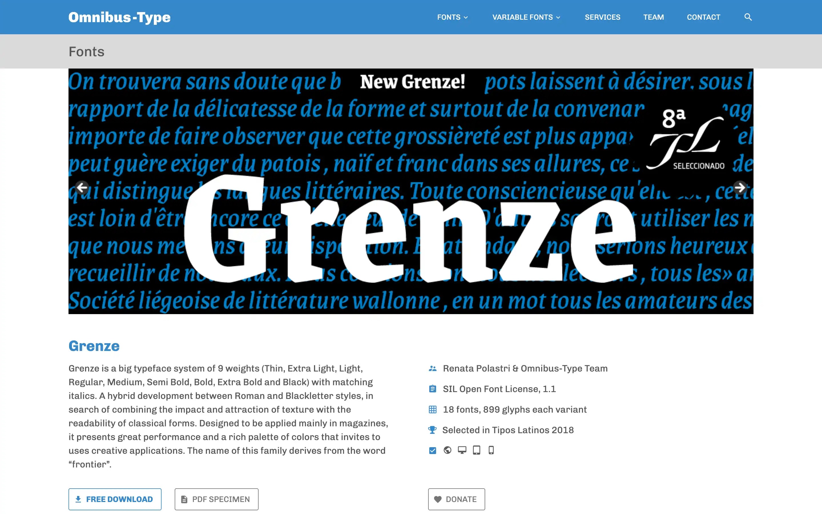 Grenze typeface sample on Omnibus-Type website
