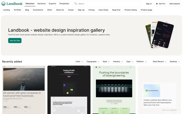 Landbook – website design inspiration gallery