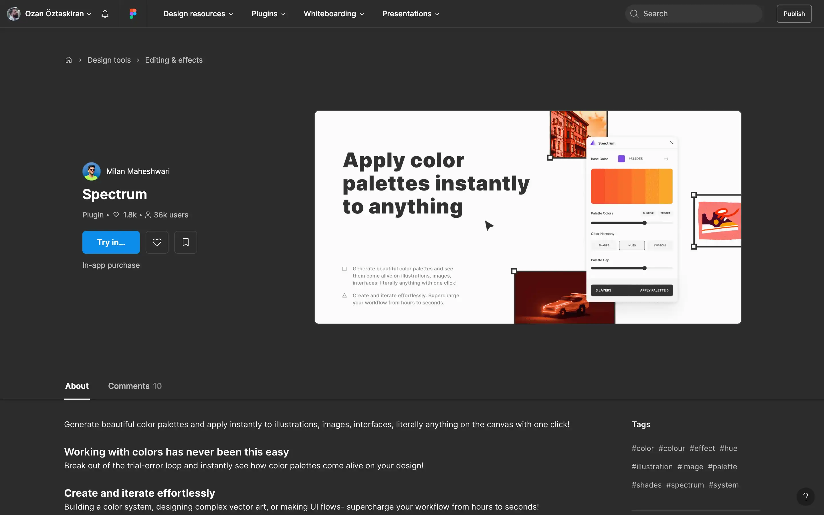 Apply color palettes instantly using Spectrum plugin.