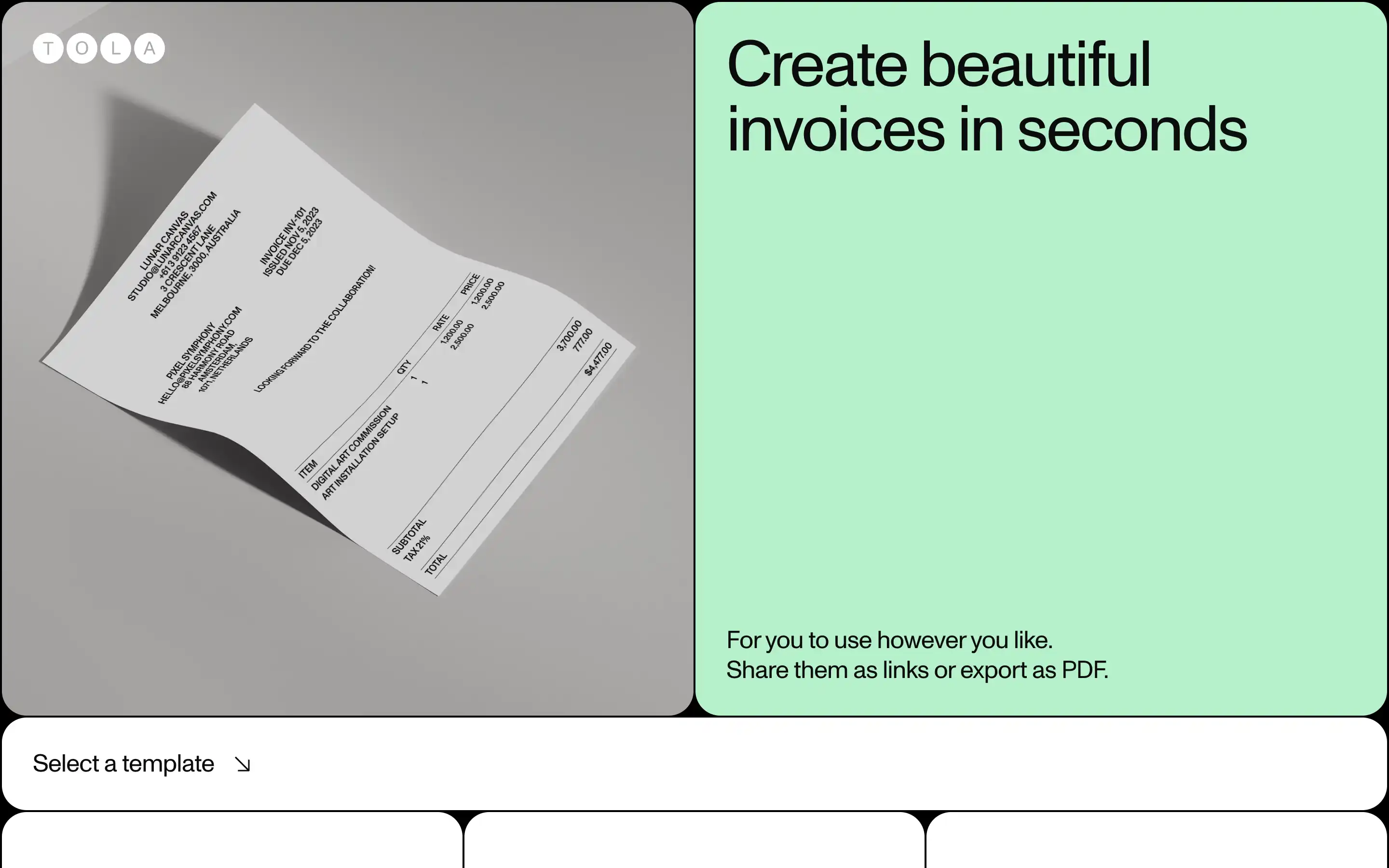Create invoices quickly with this template service.