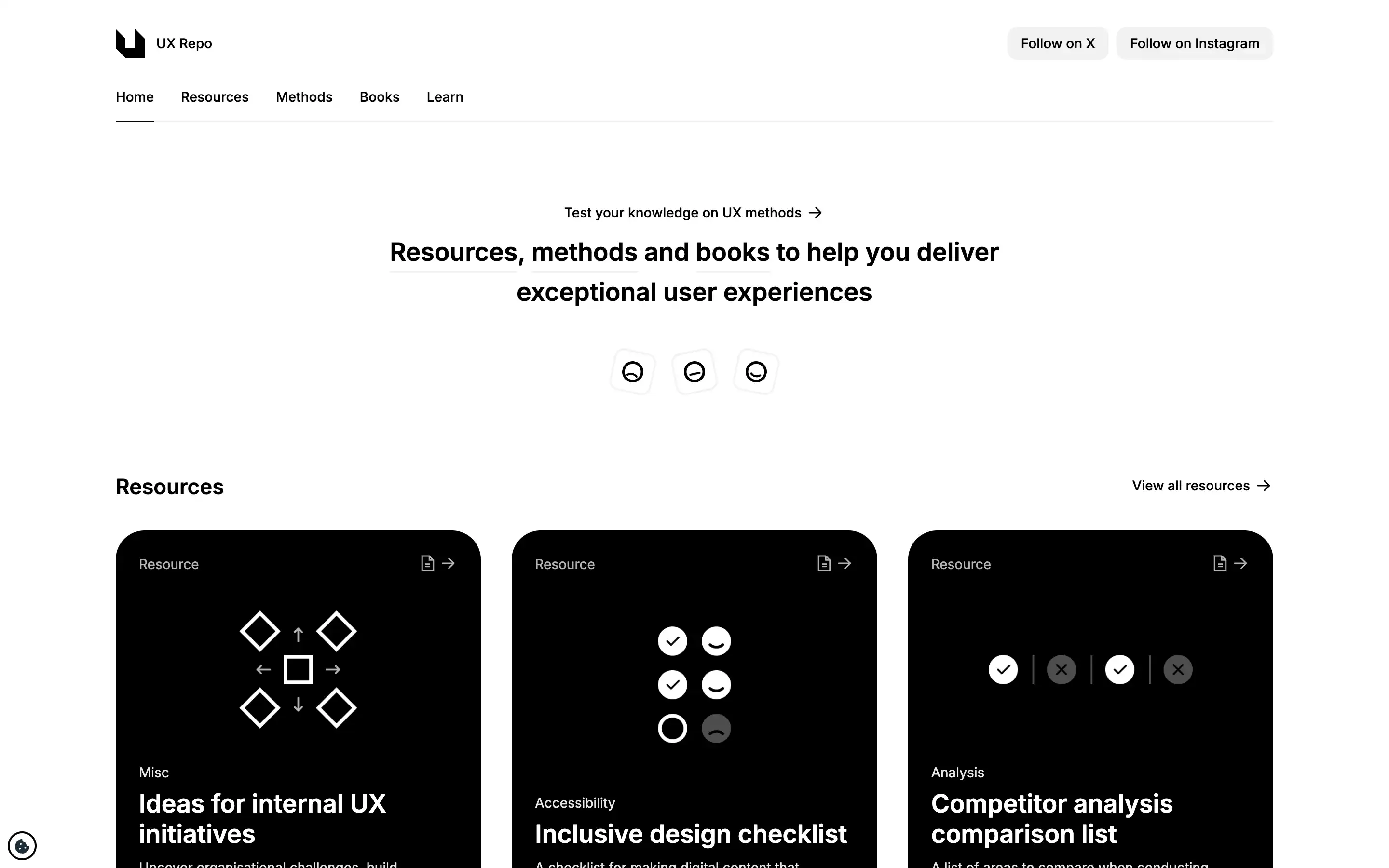 UX resources and methods homepage overview.