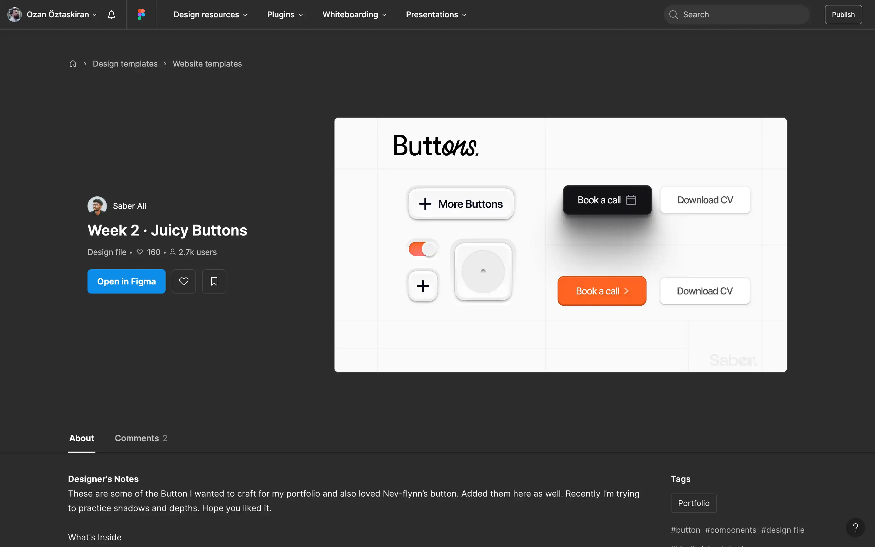 UI design of various buttons in a Figma project.