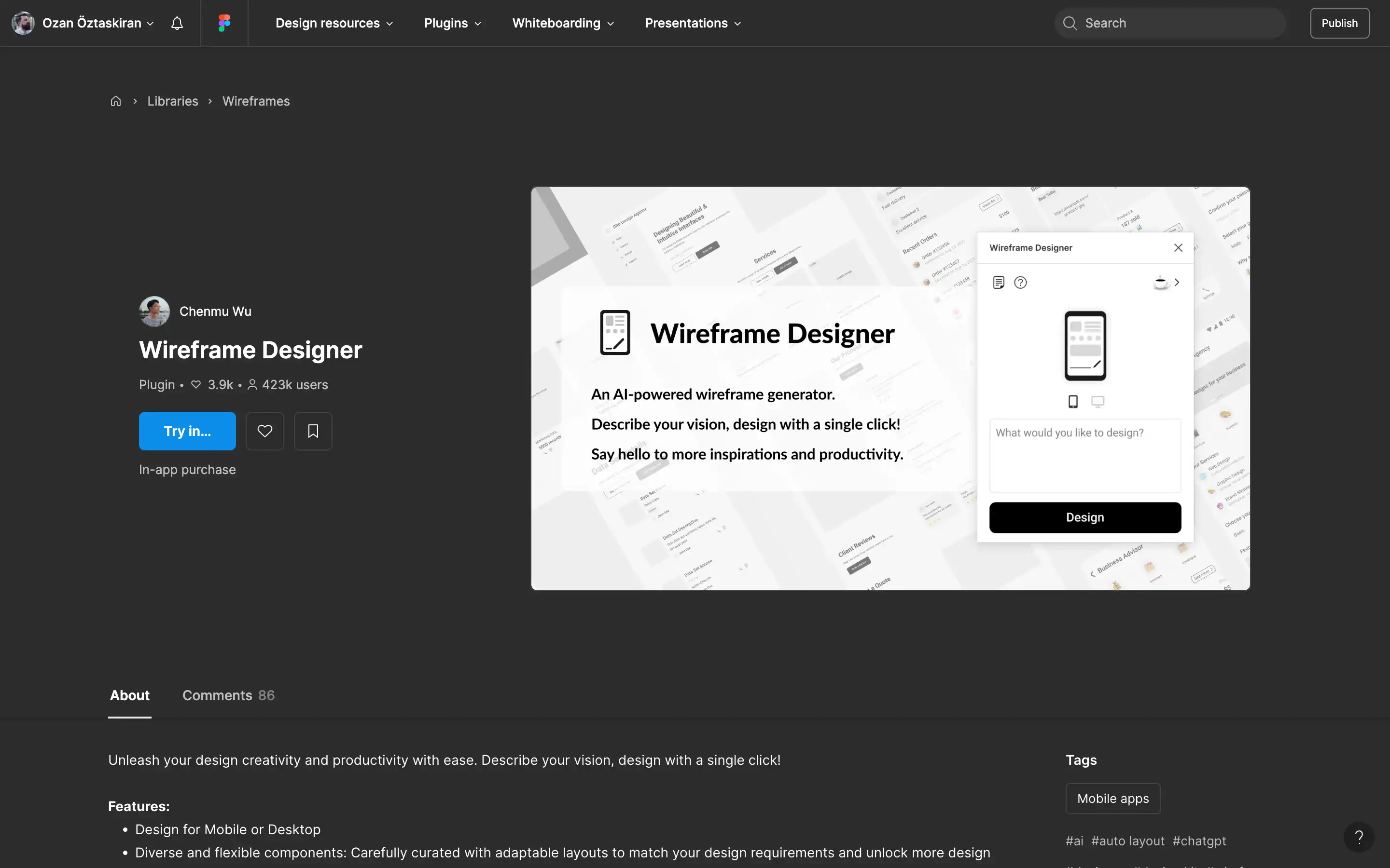 Wireframe Designer plugin for AI-powered design creation.