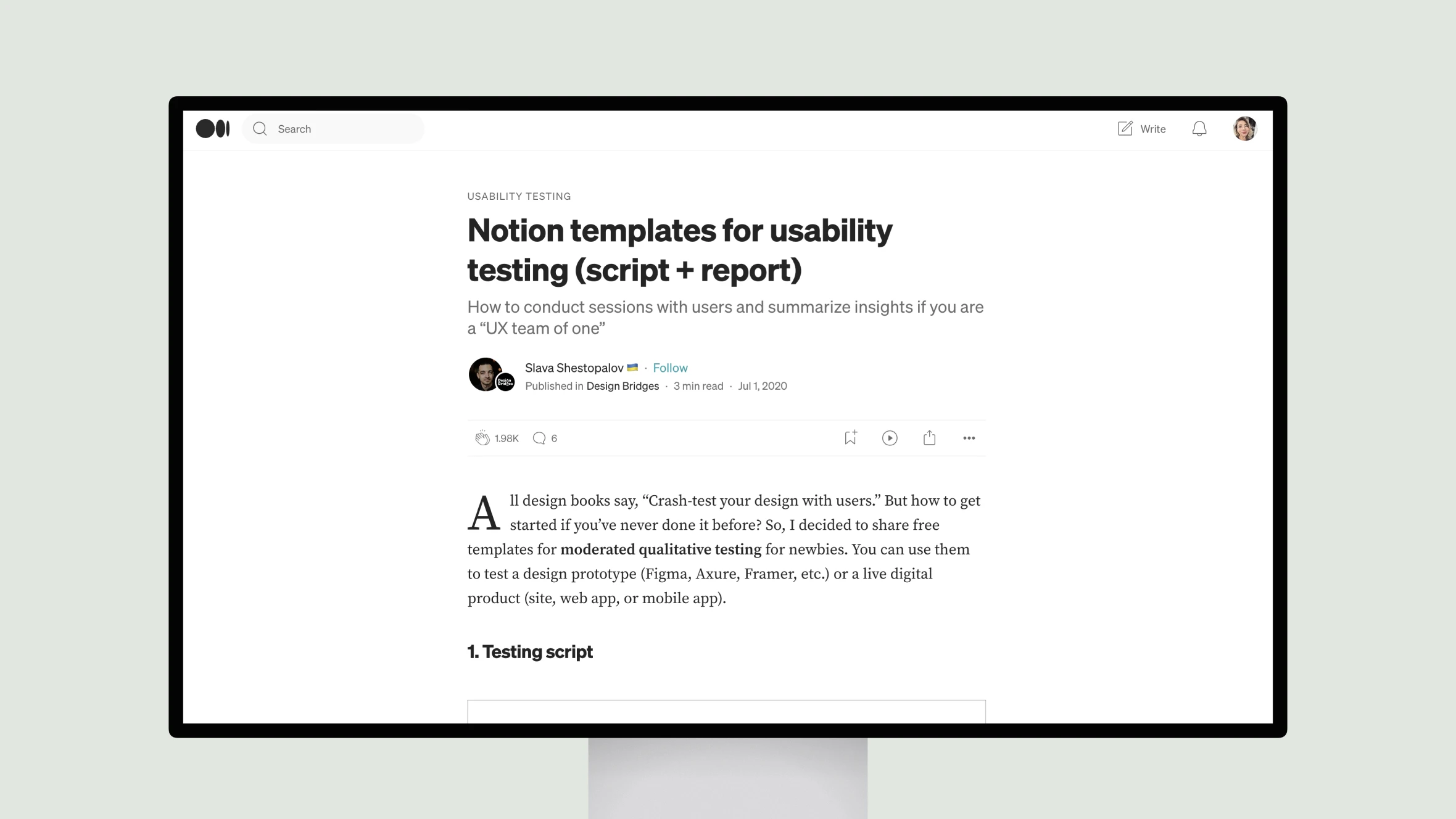 Notion templates for usability testing (script + report)