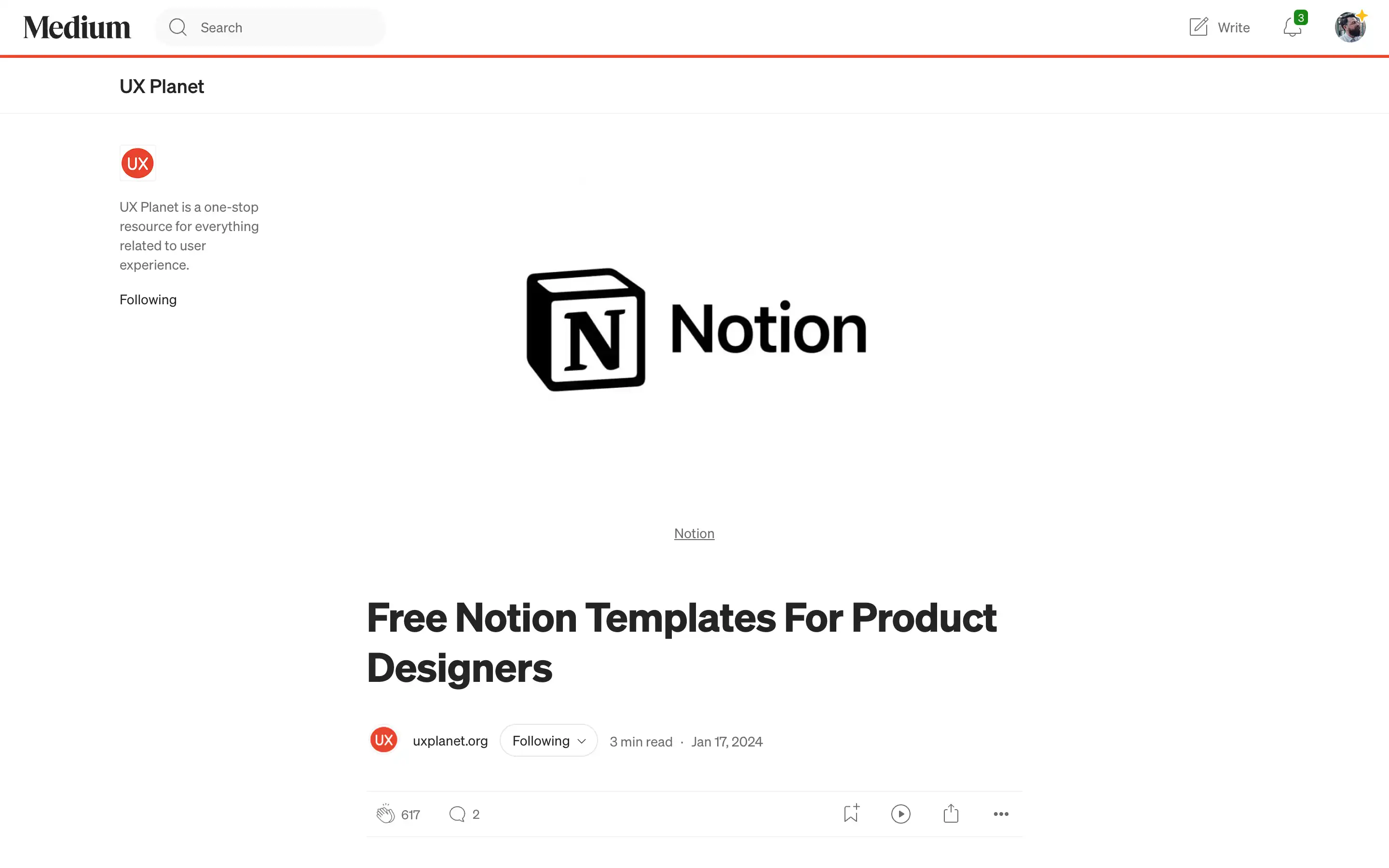 Medium article: Free Notion Templates for Designers