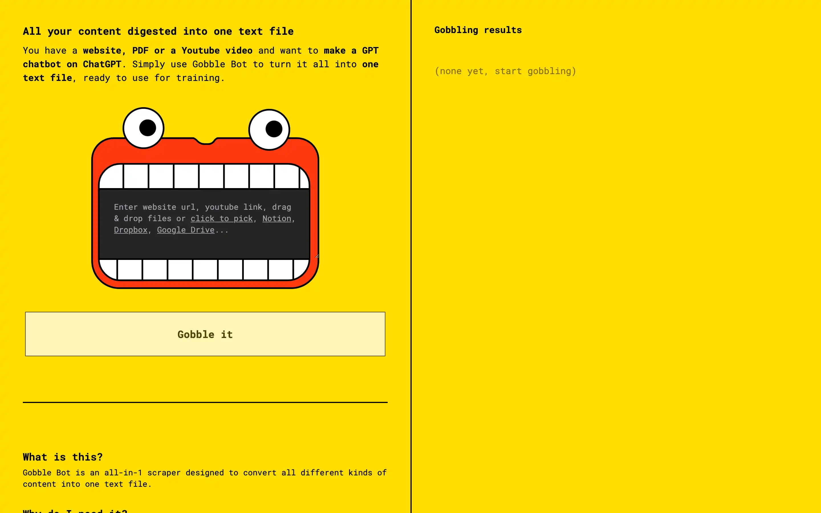 Gobble Bot converts content into text file.