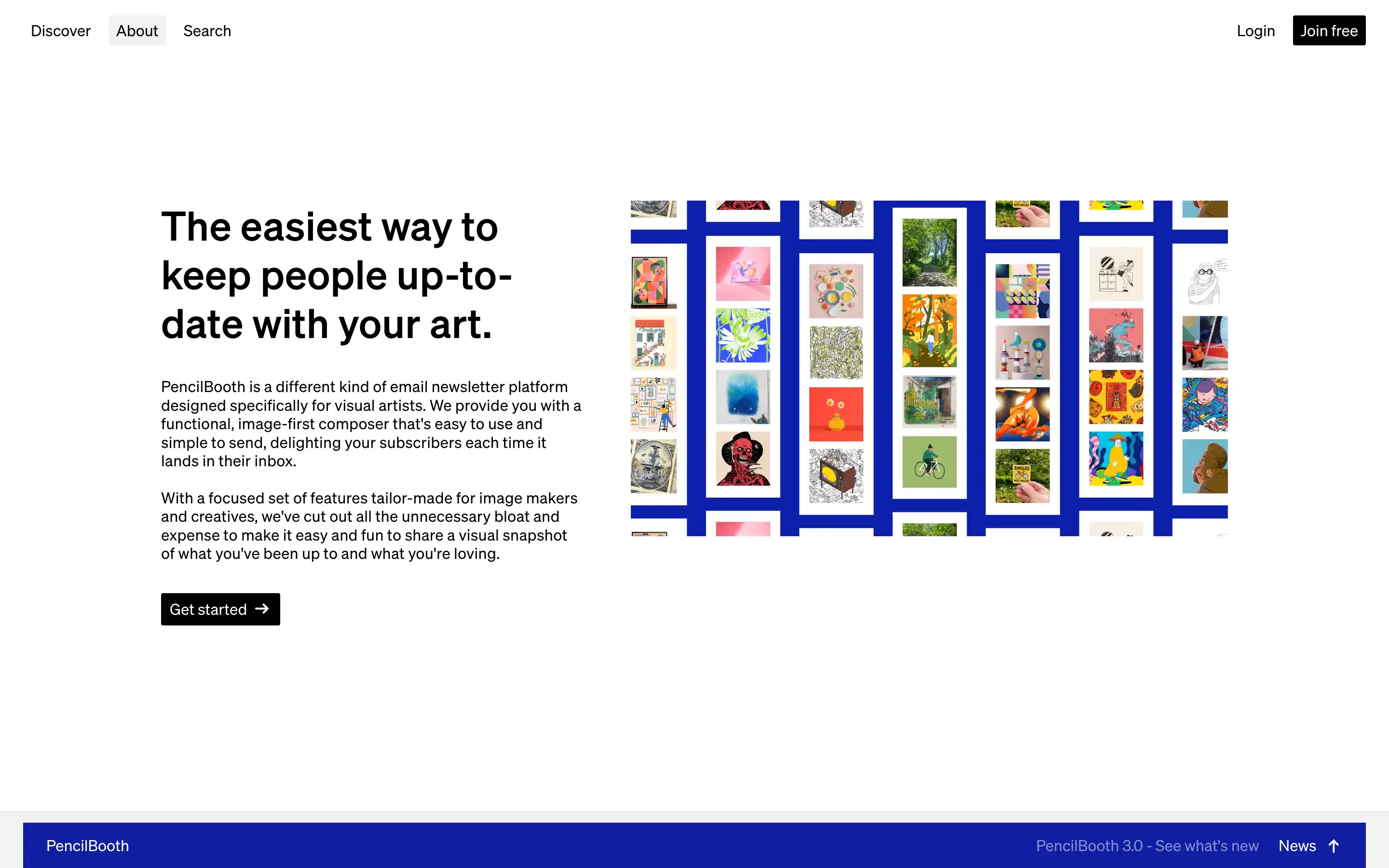 PencilBooth art newsletter for visual artists.