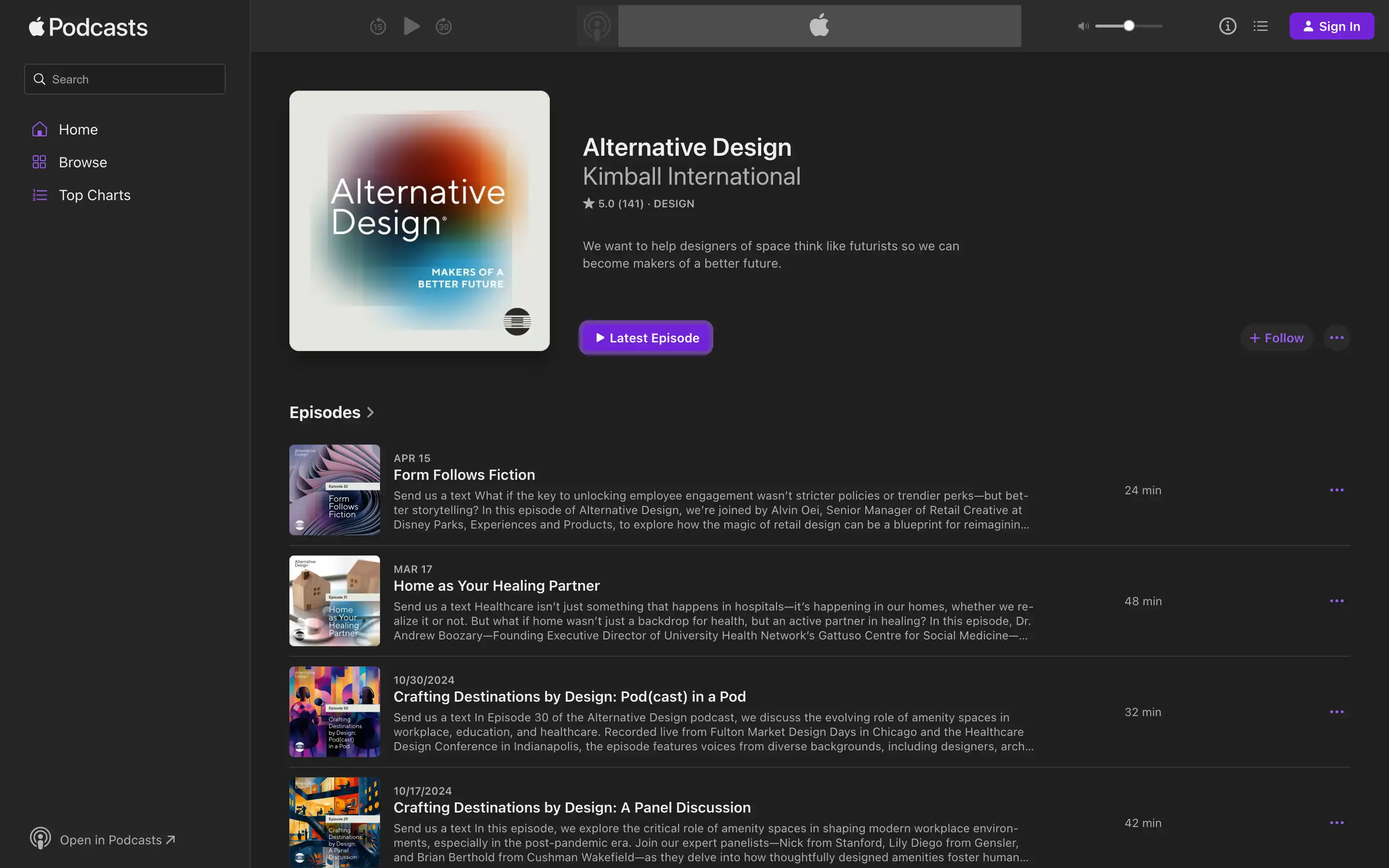 Alternative Design podcast page on Apple Podcasts.