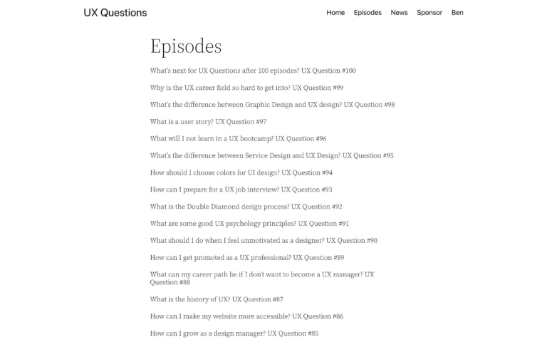 UX Questions – Episodes