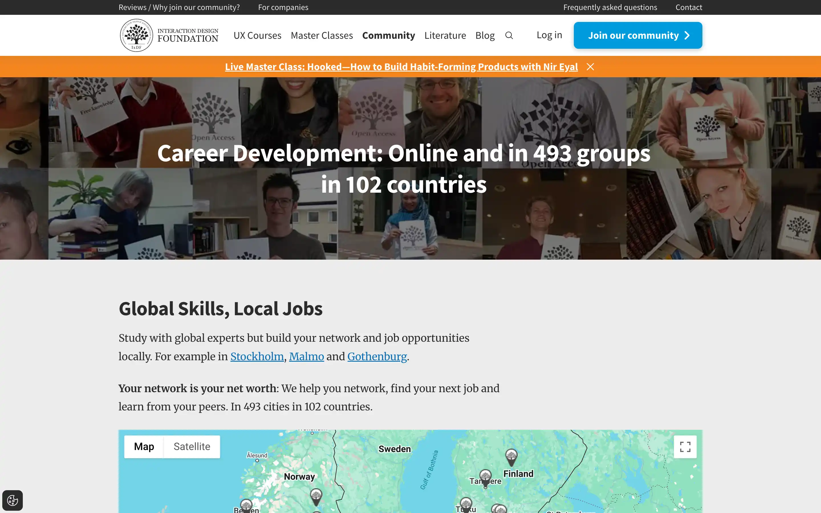 Interaction Design Foundation homepage with global career opportunities.