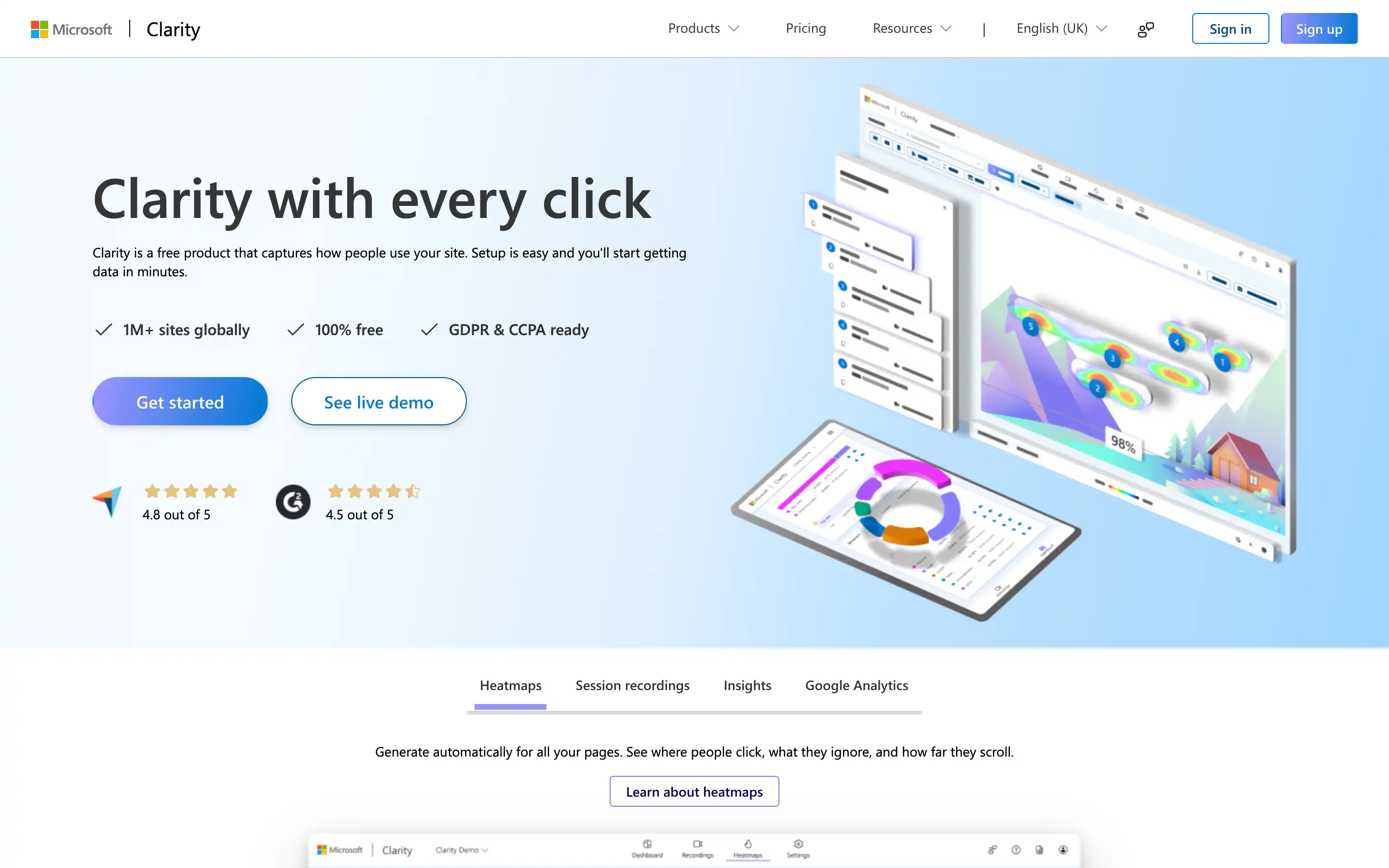 Microsoft Clarity web analytics and heatmaps tool