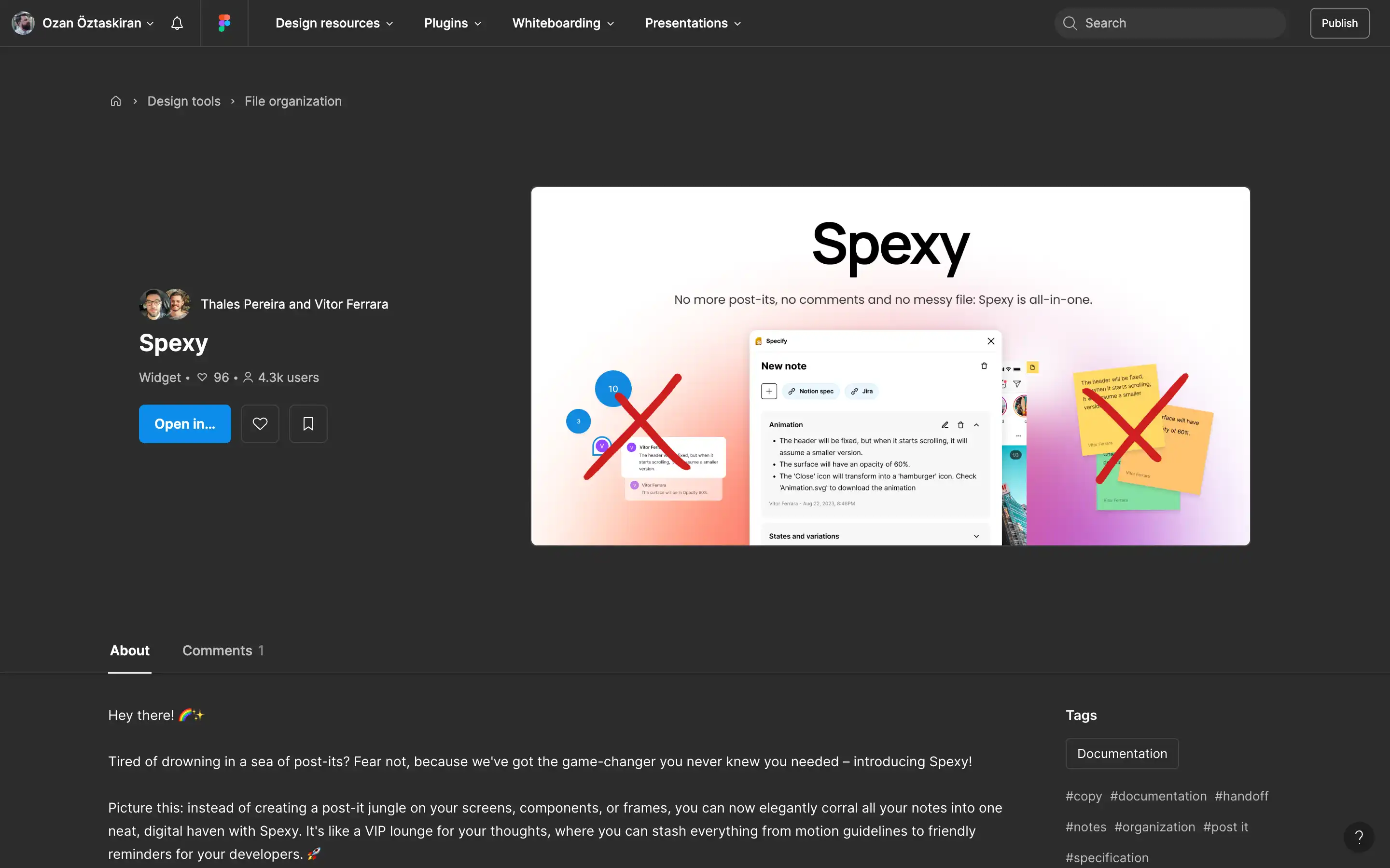 Spexy widget for organized note management.