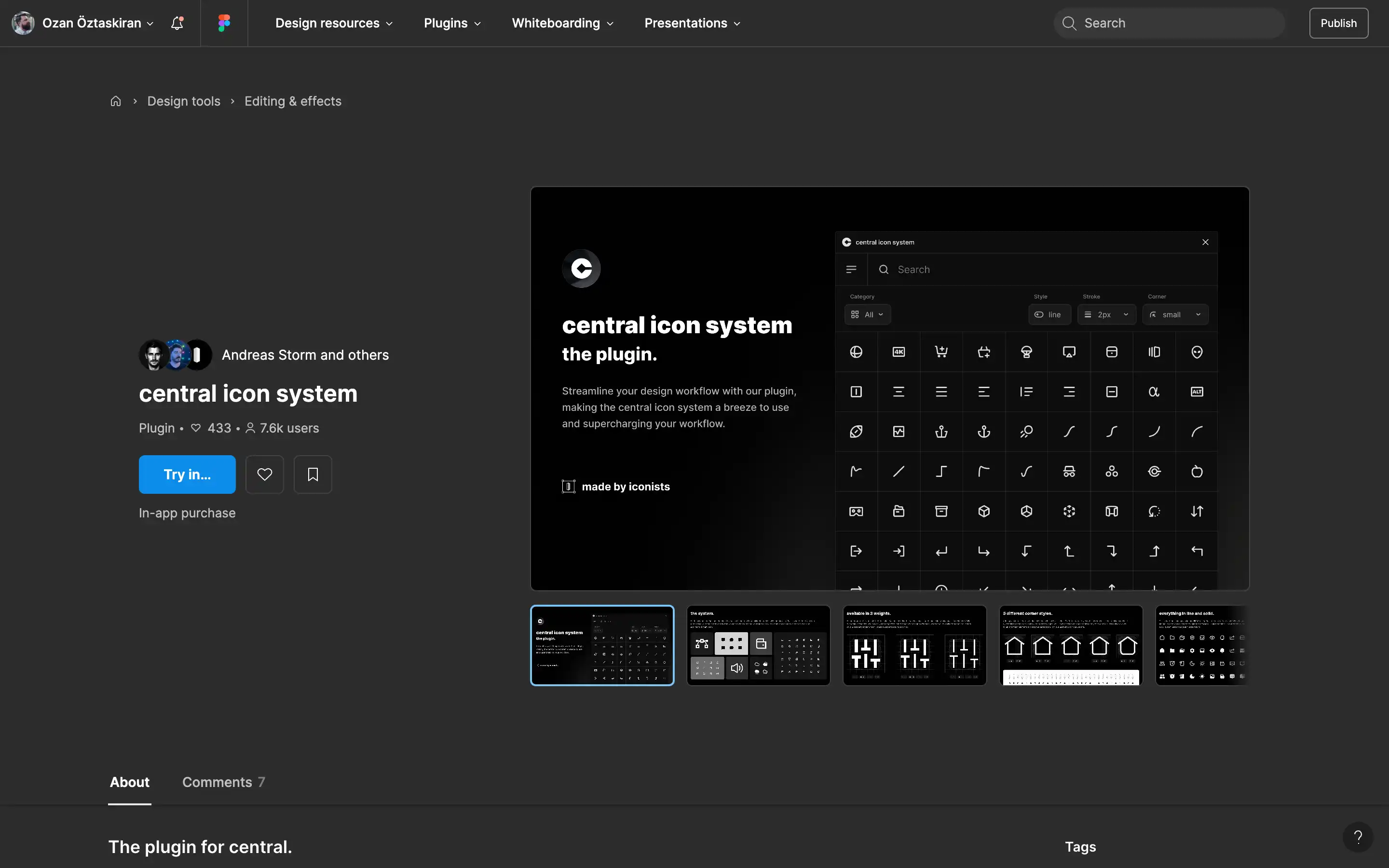 Central icon system plugin interface screenshot