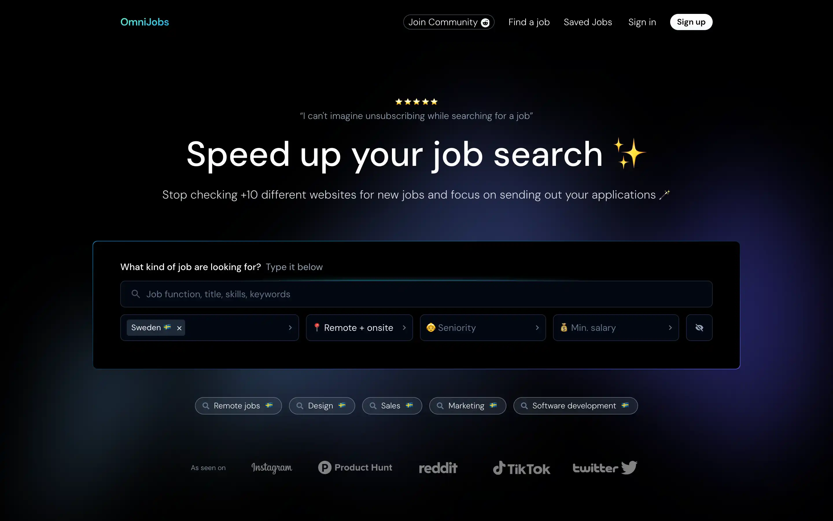 OmniJobs site to speed up job search