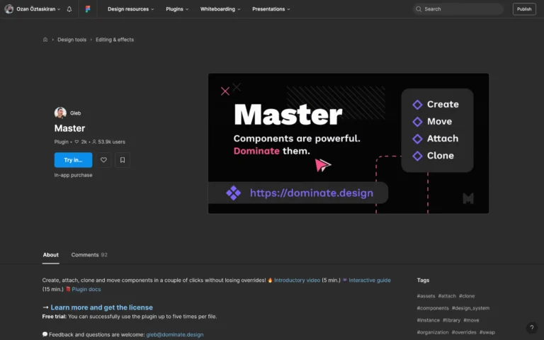 Master – Create, attach, clone and move components in a couple of clicks without losing overrides