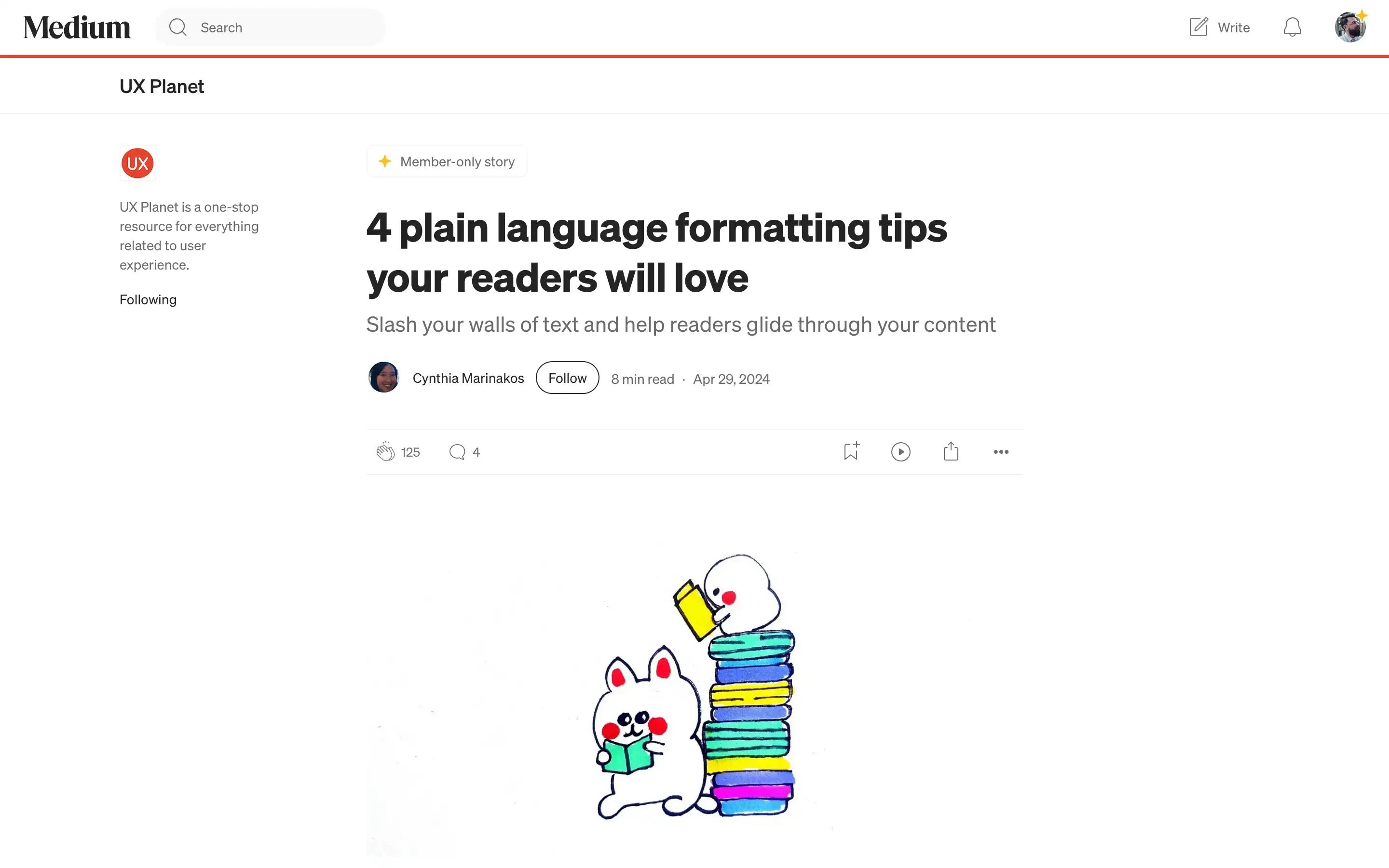 Cartoon animals reading colorful stack of books