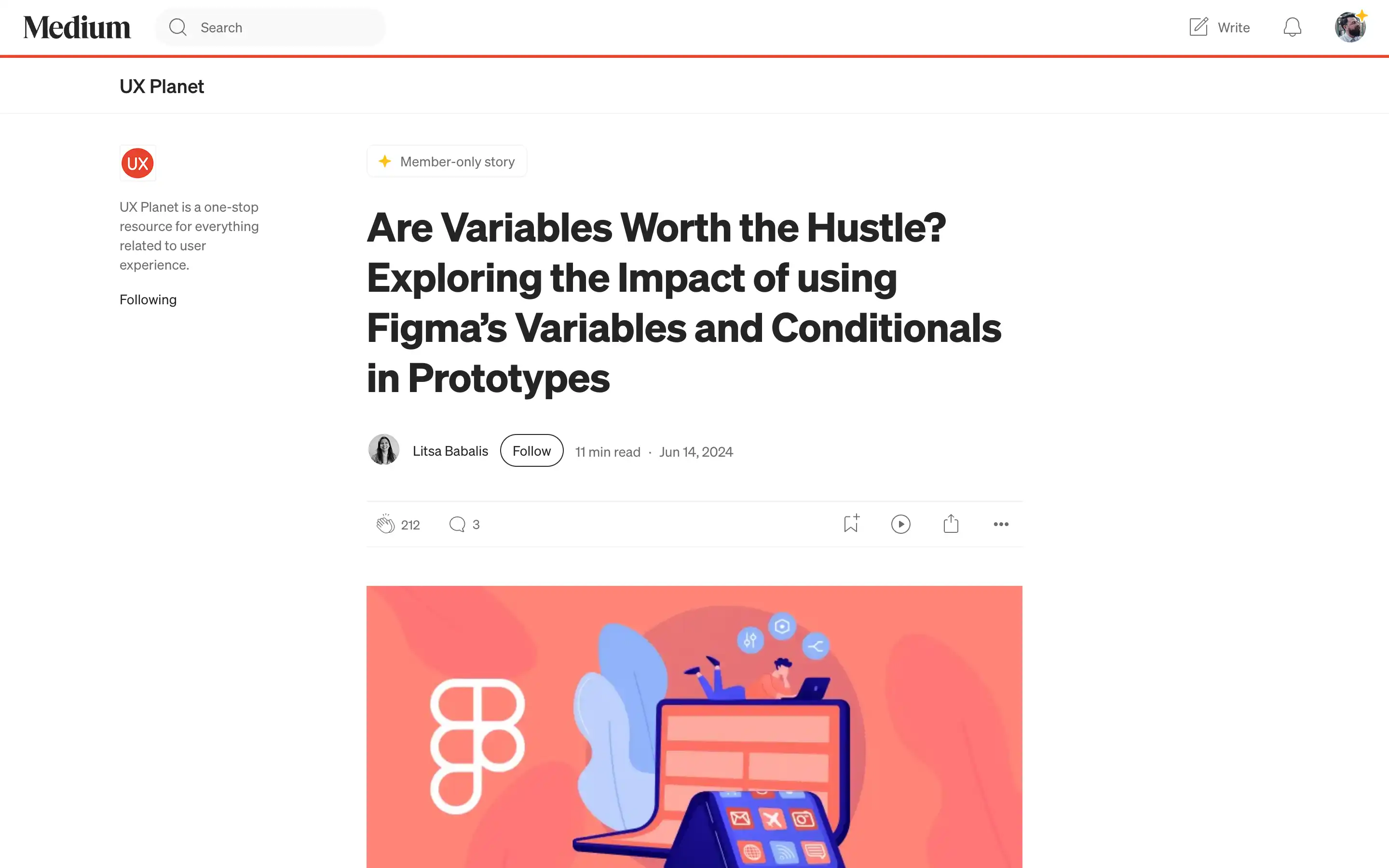 Figma variables laptop illustration on article page.