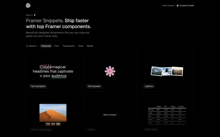 Framer Snippets — Ship Faster with Top Framer Components