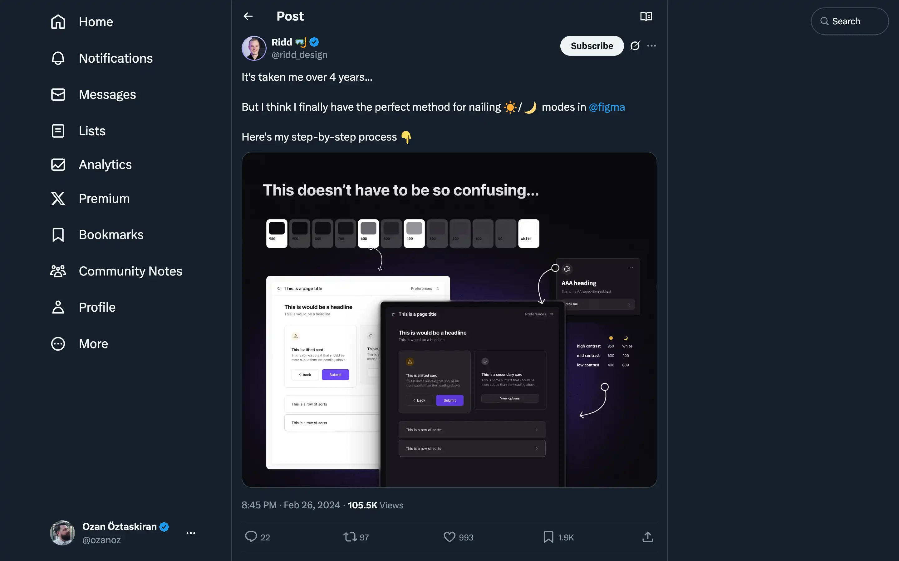 Figma UI design showcasing light and dark modes.