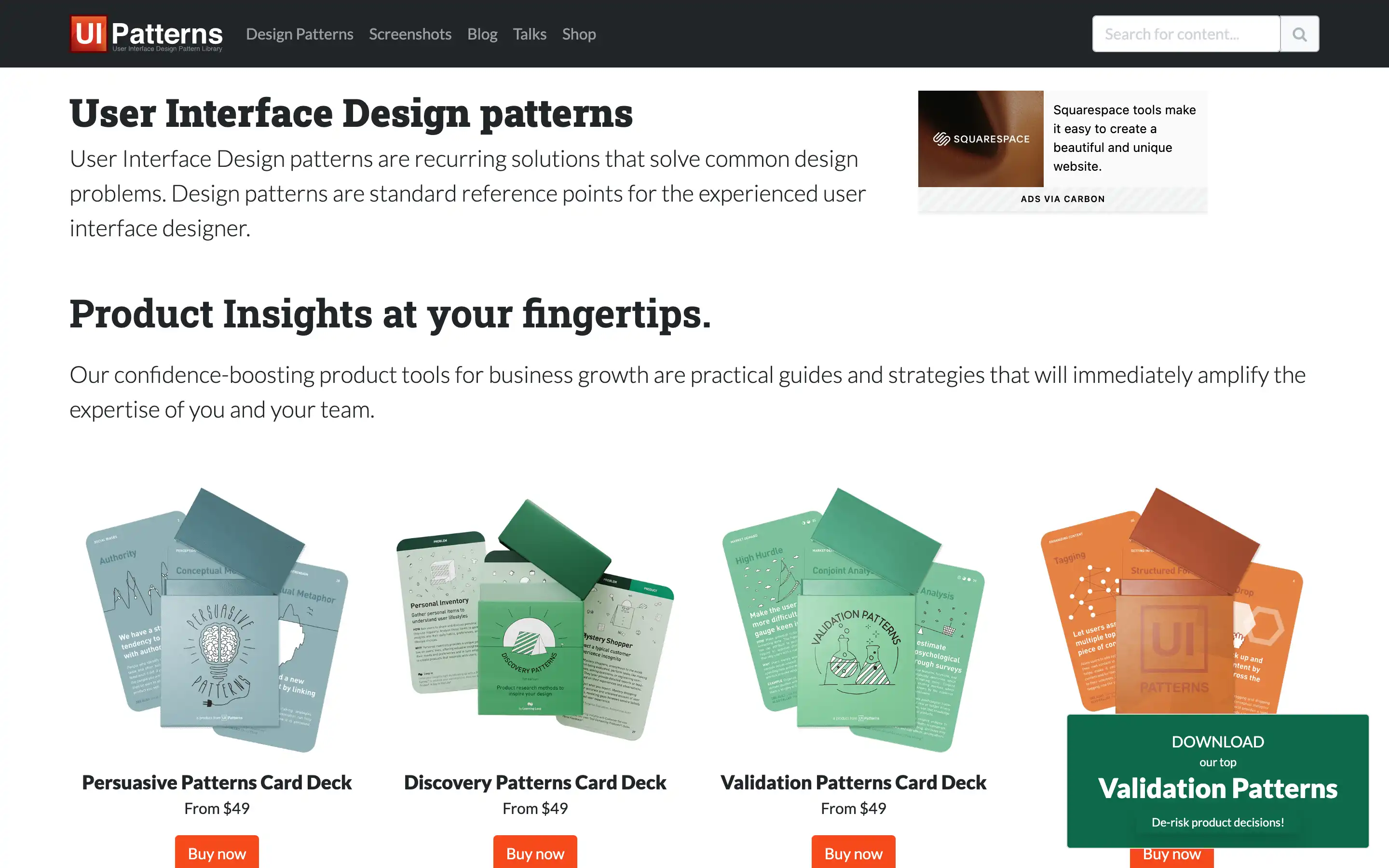 UI design pattern card decks for sale.