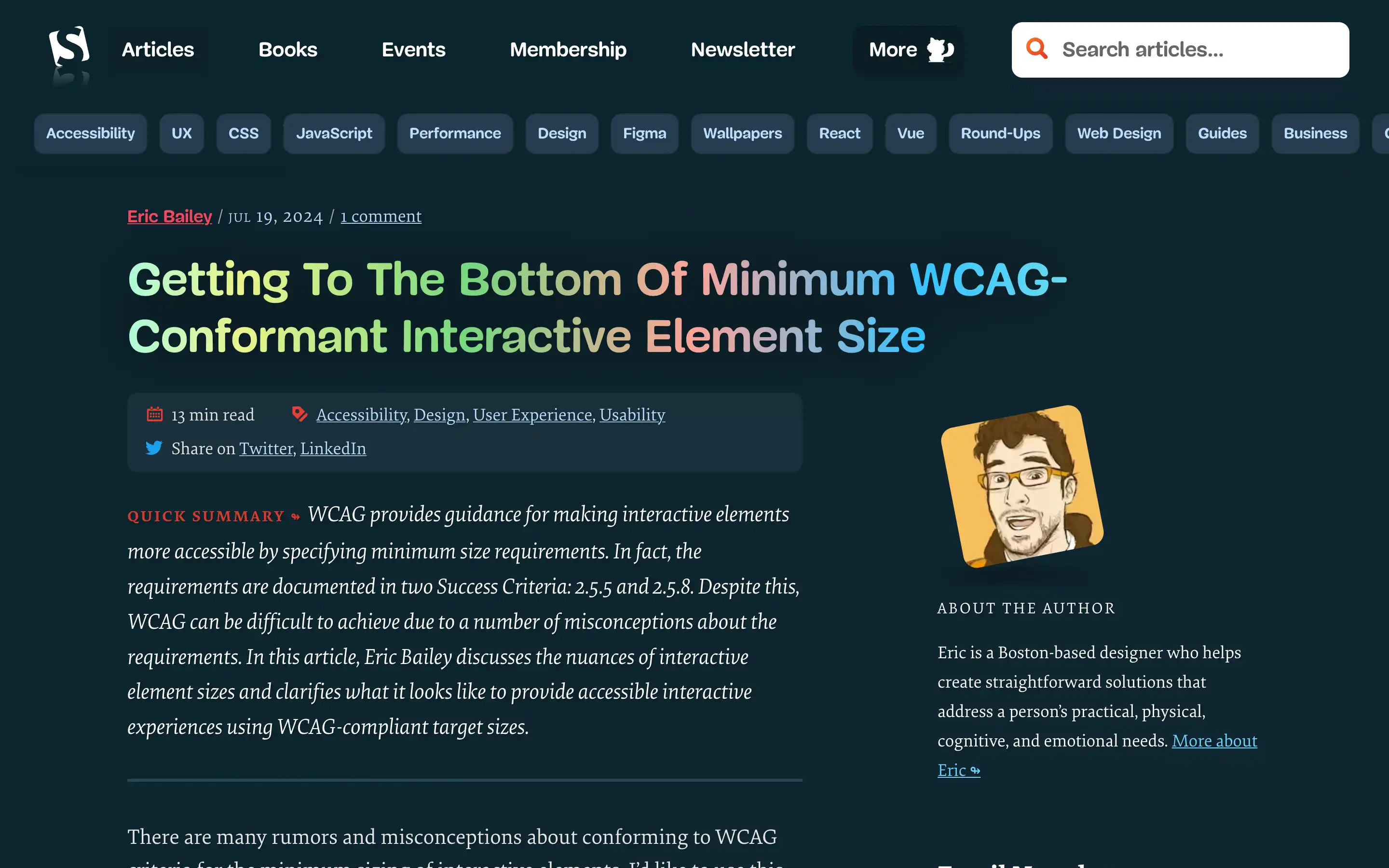 WCAG minimum conformant interactive element size guide