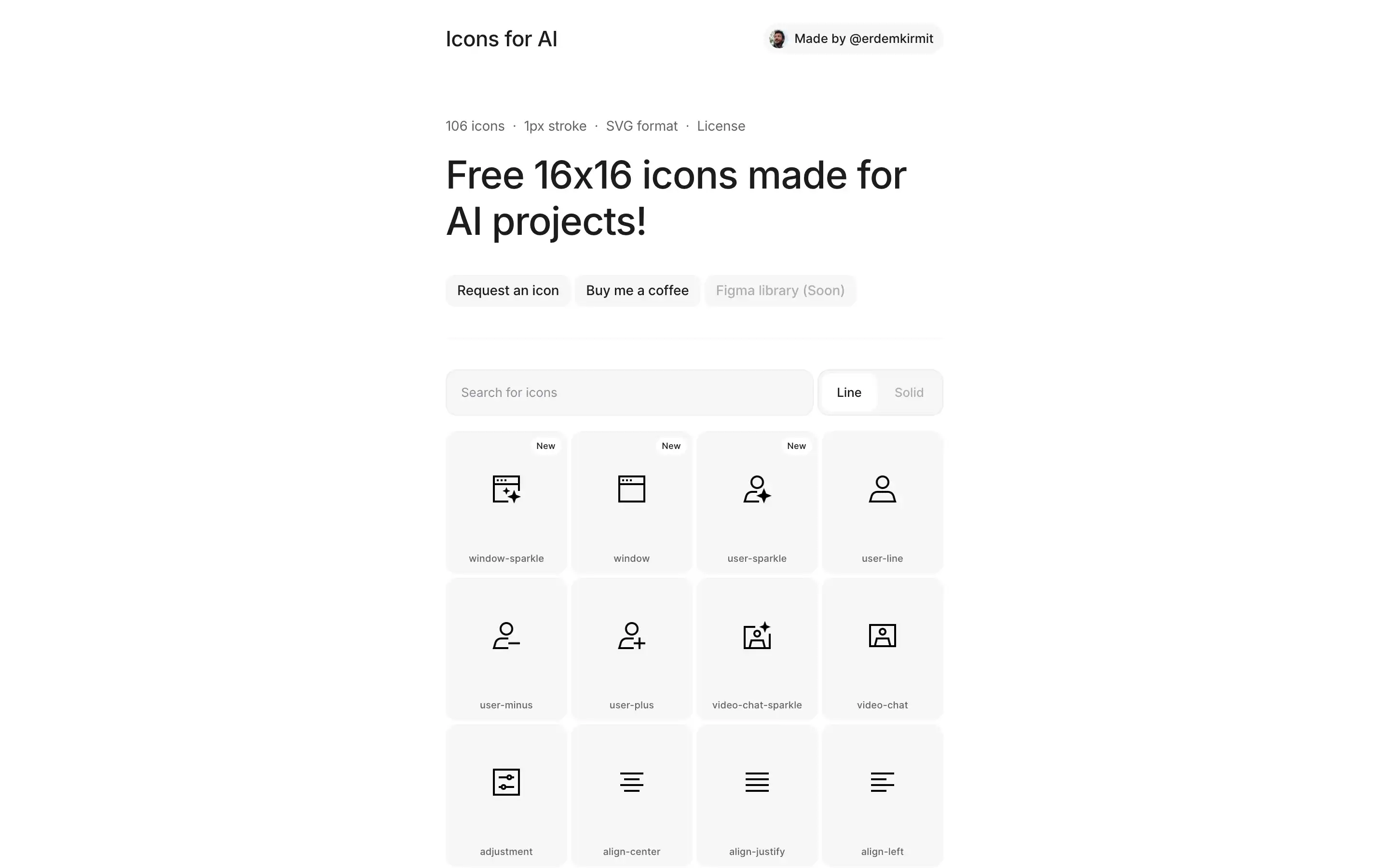 Free 16x16 icons for AI projects collection.