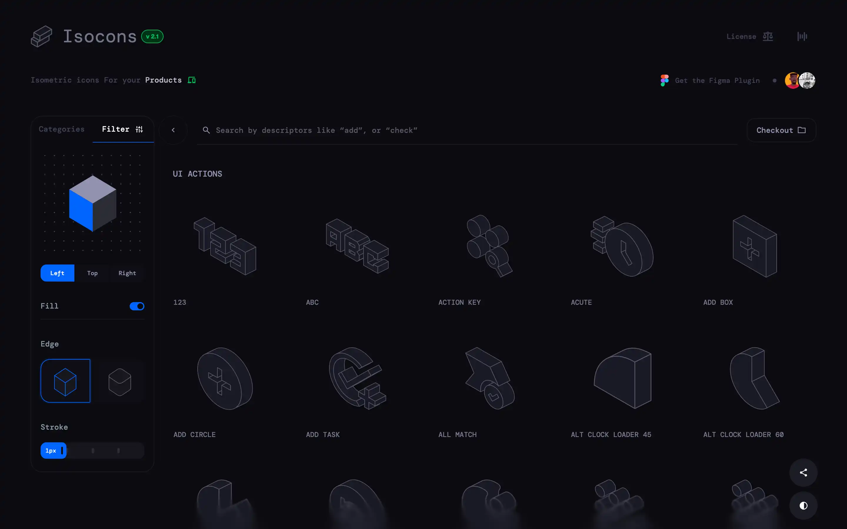 Isometric icons for digital products in UI actions.