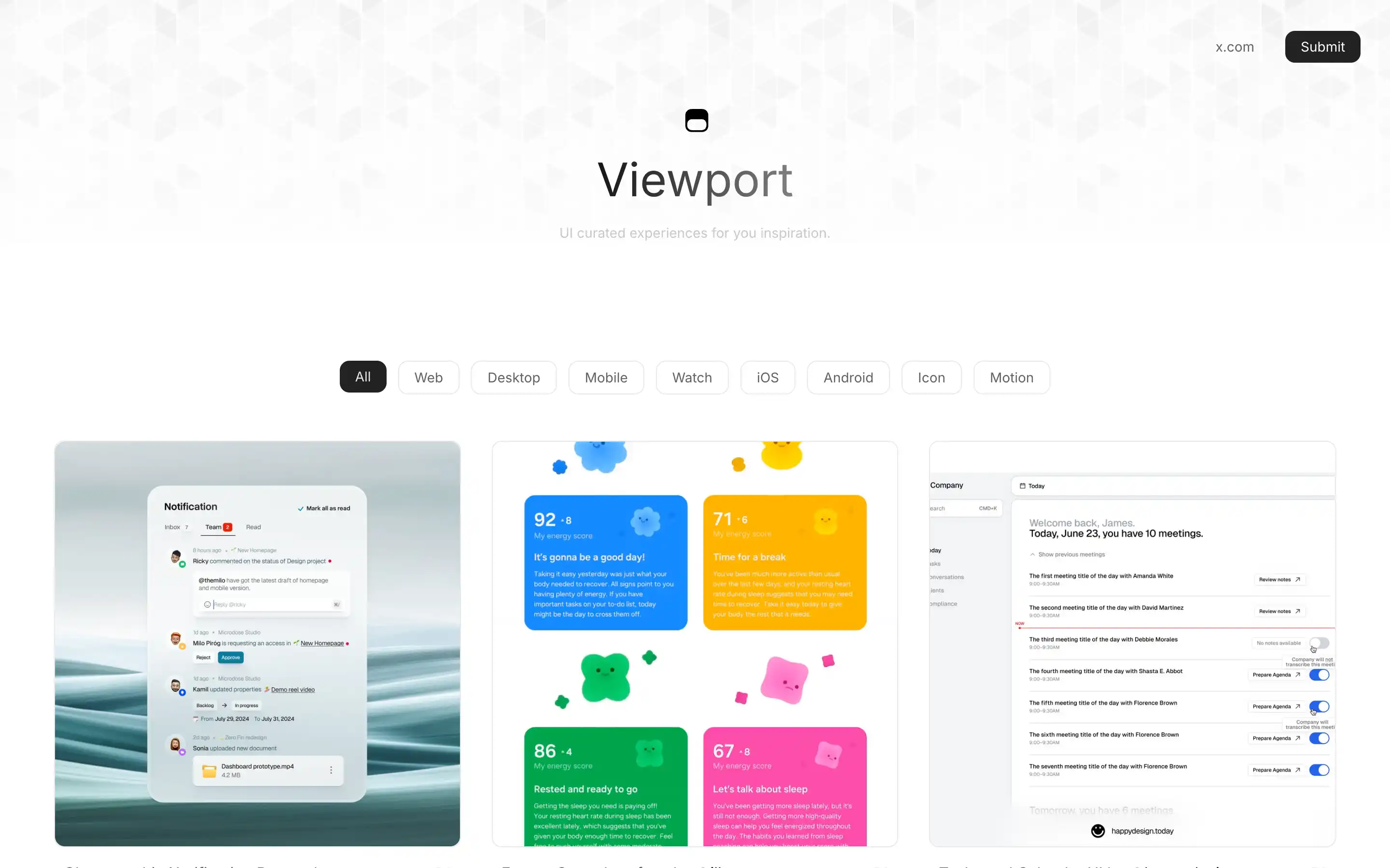 Viewport UI gallery for design inspiration.