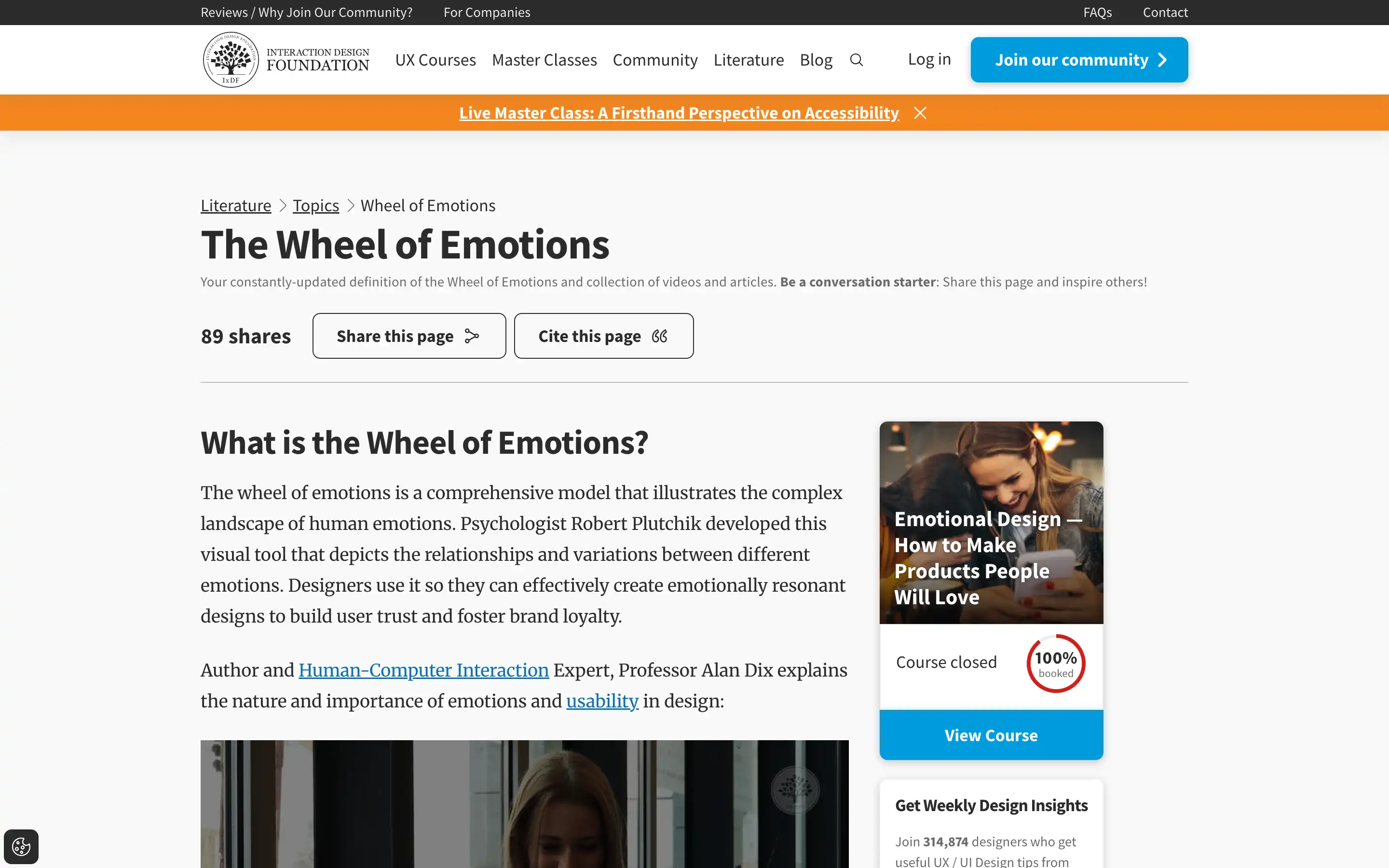 Wheel of Emotions webpage explaining emotional design concepts.