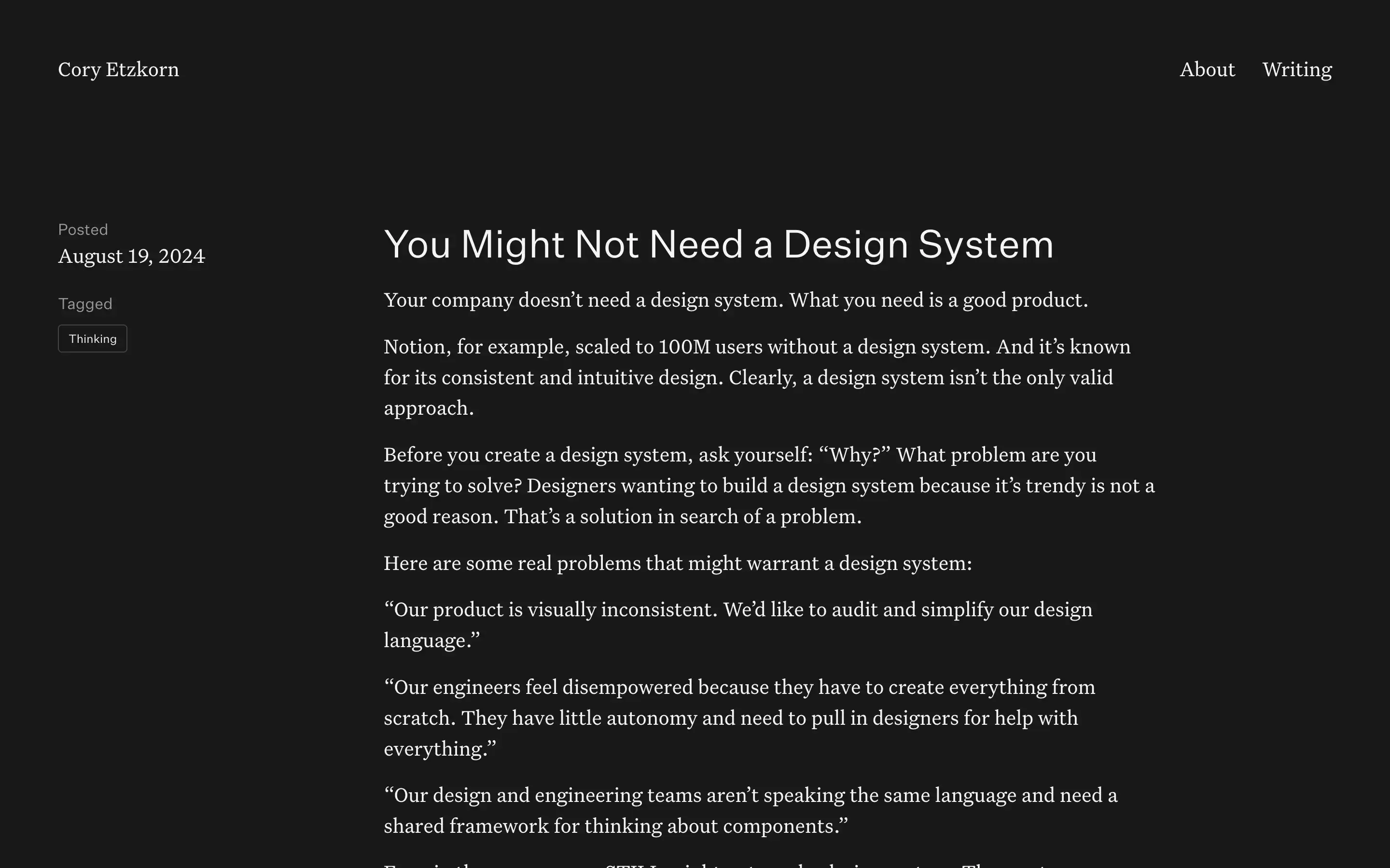 Article about design systems and product development.