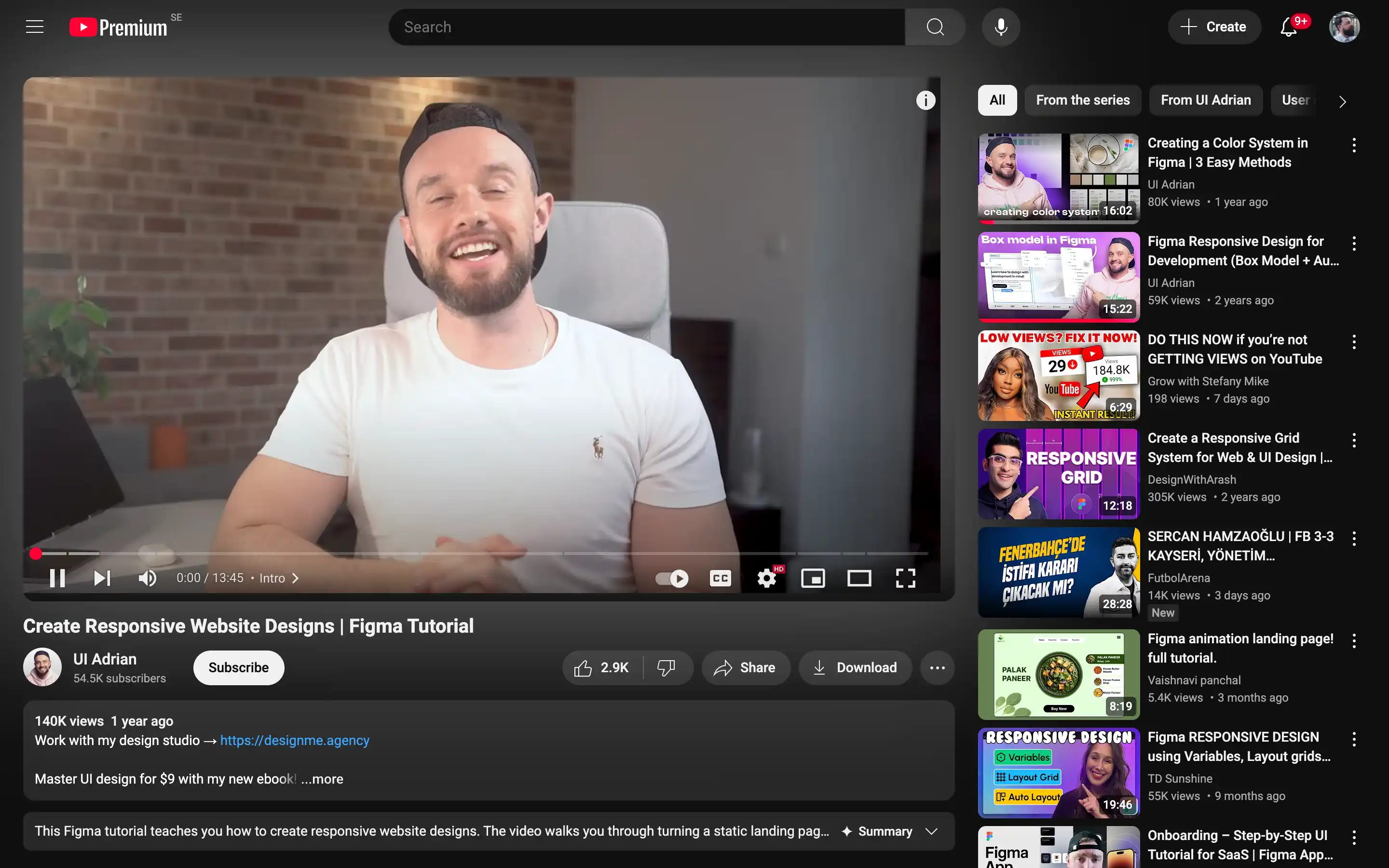 Figma tutorial for responsive website design video on YouTube.