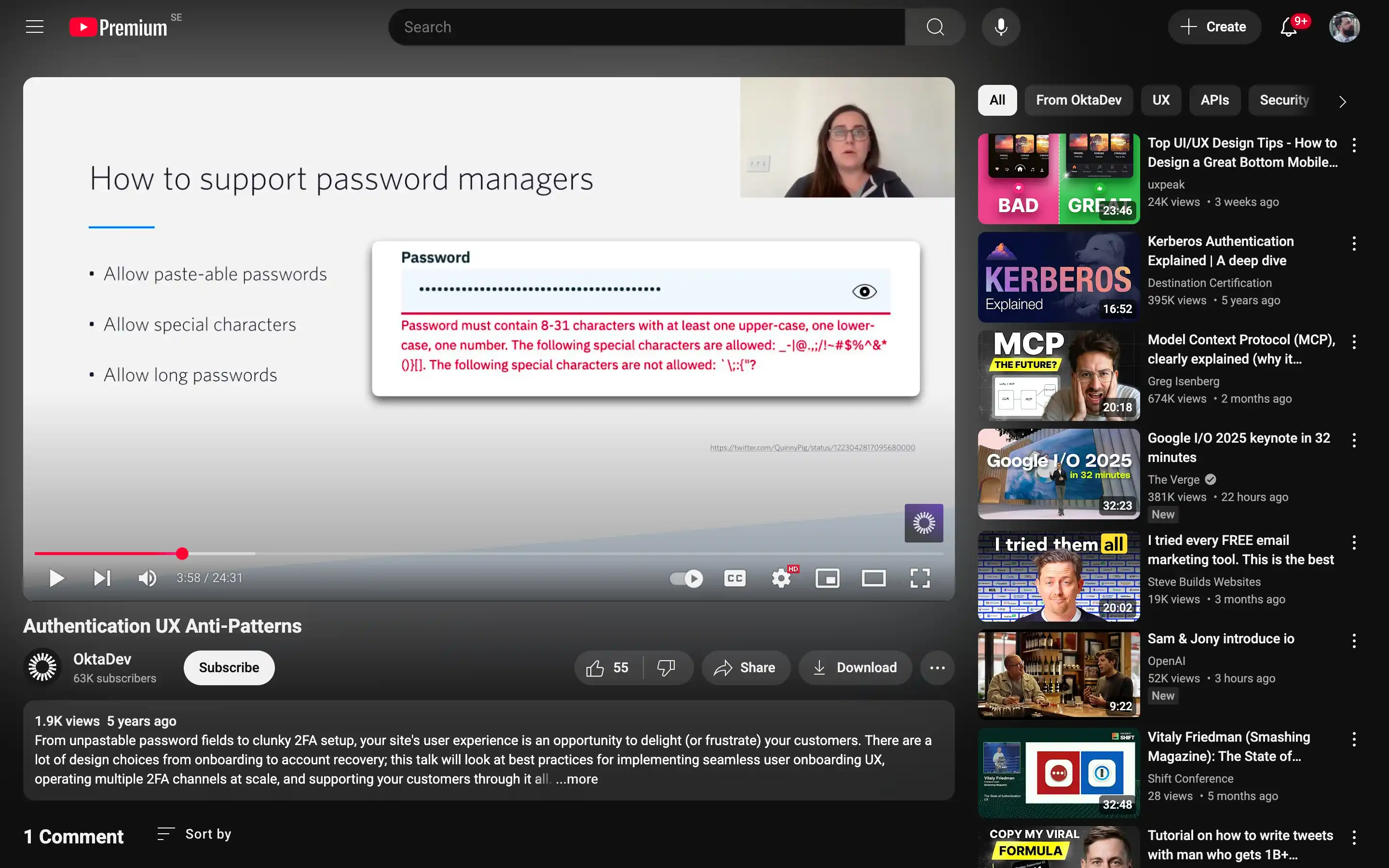 Slide on supporting password managers with bullet points.