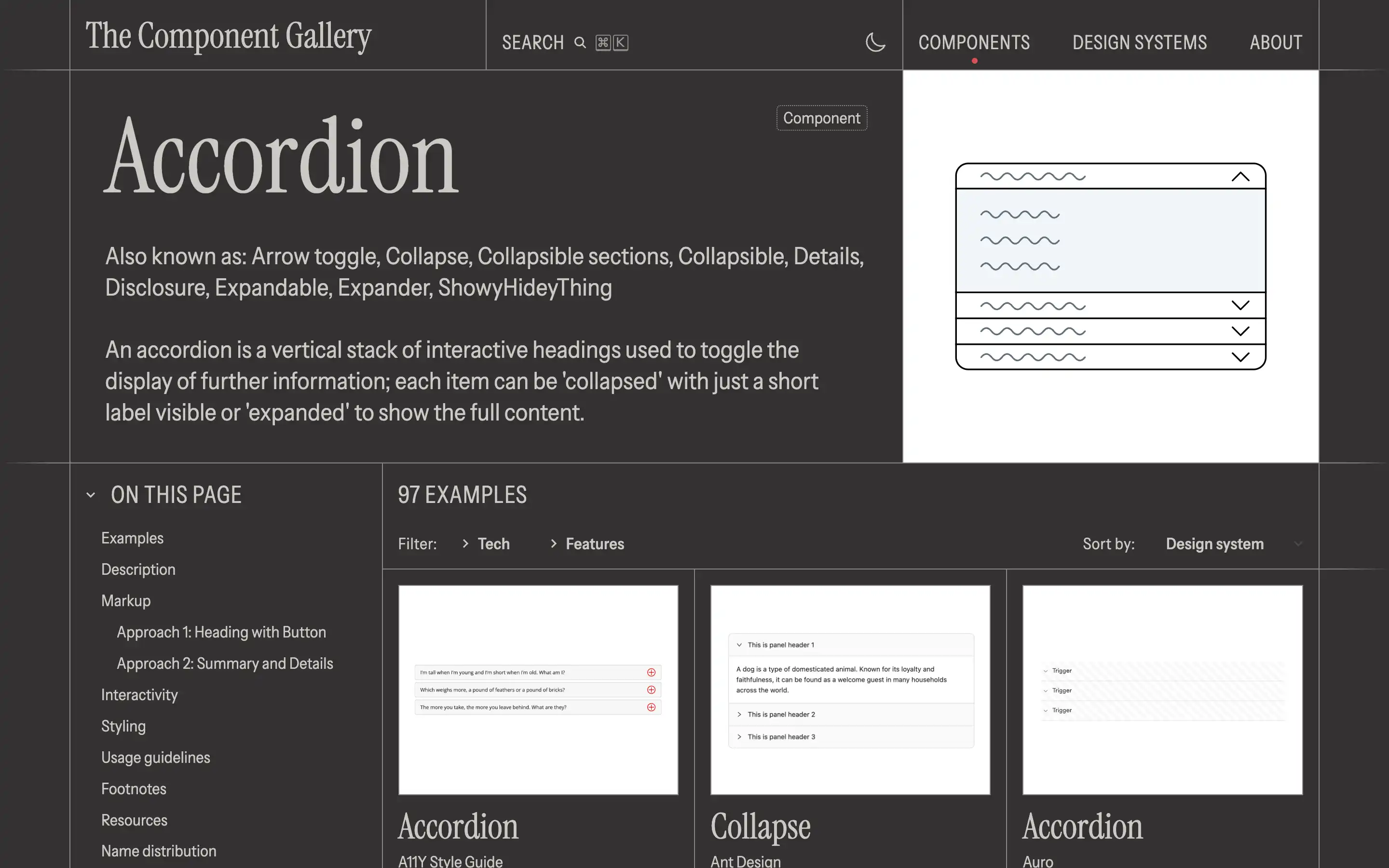 Accordion component with examples and details description.