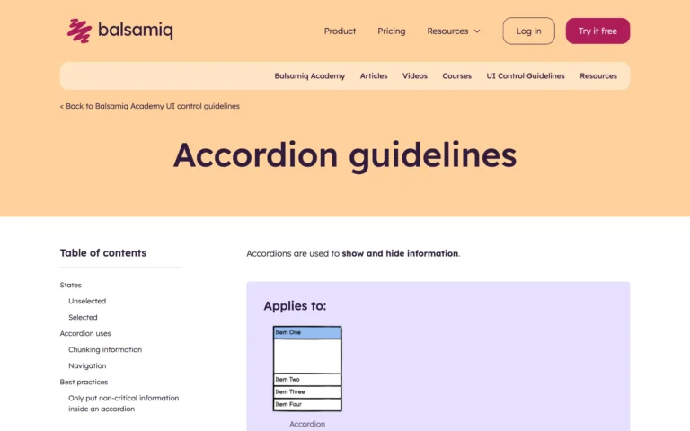 Balsamiq Wireframing Academy – Accordion Guidelines