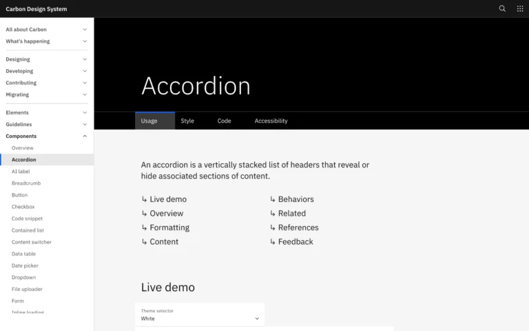 Carbon Design System – Accordion