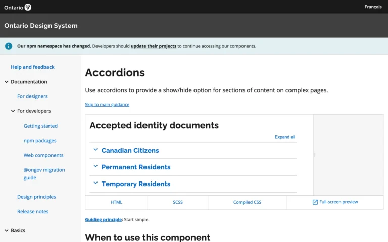 Ontario Design System – Accordion