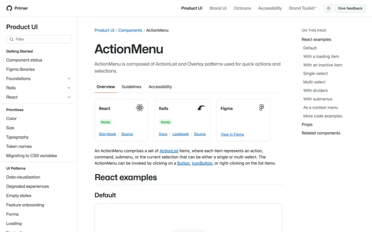 Primer Design System – Action menu