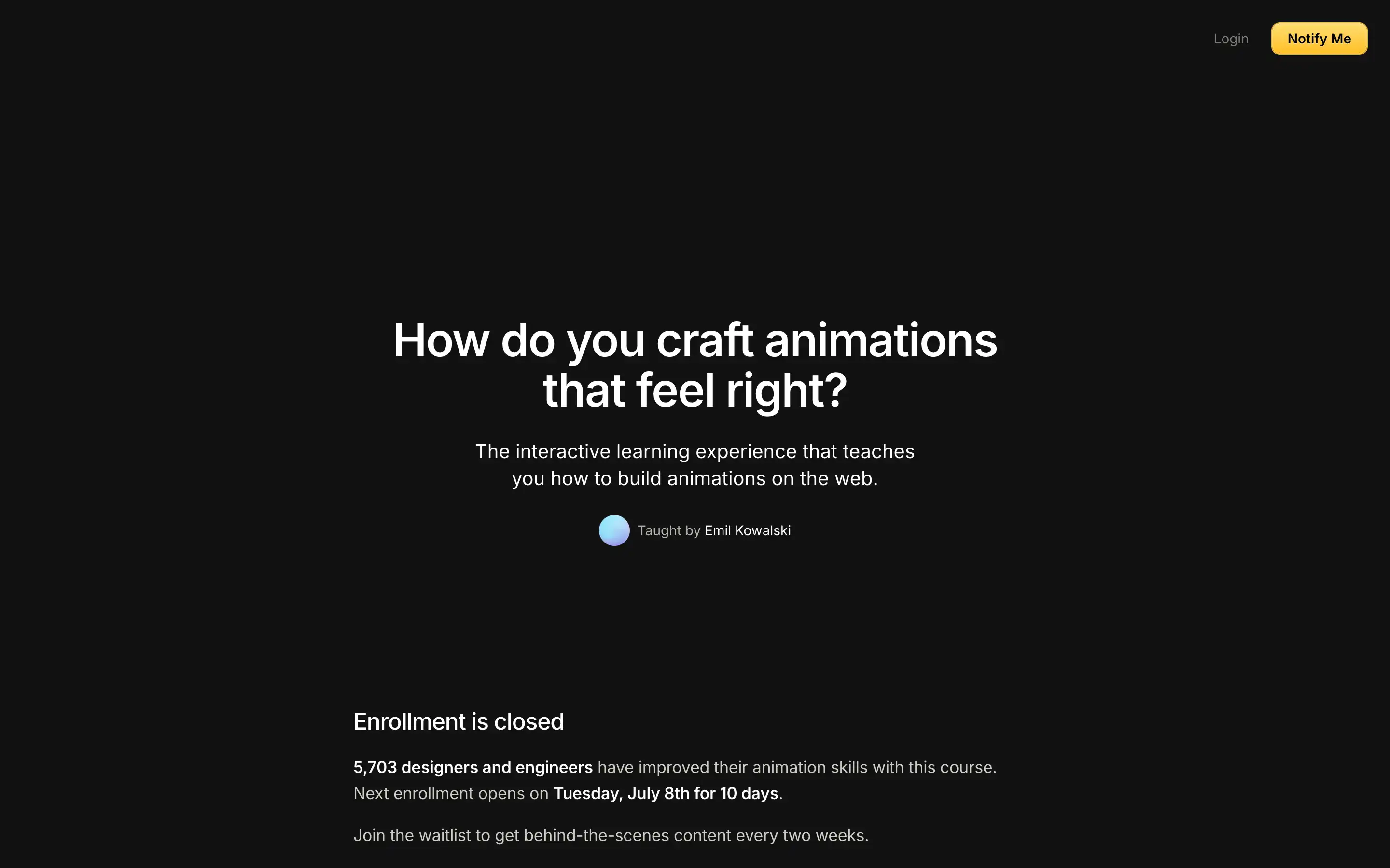 Animation design course enrollment information