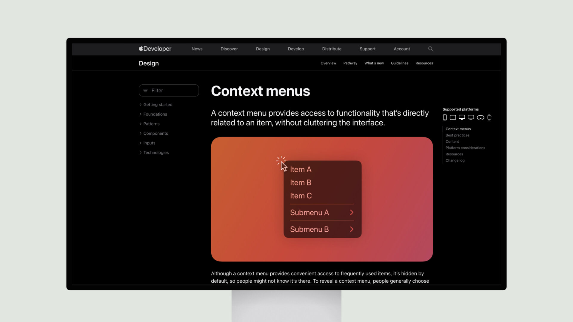 Apple Developer Documentation – Context menus