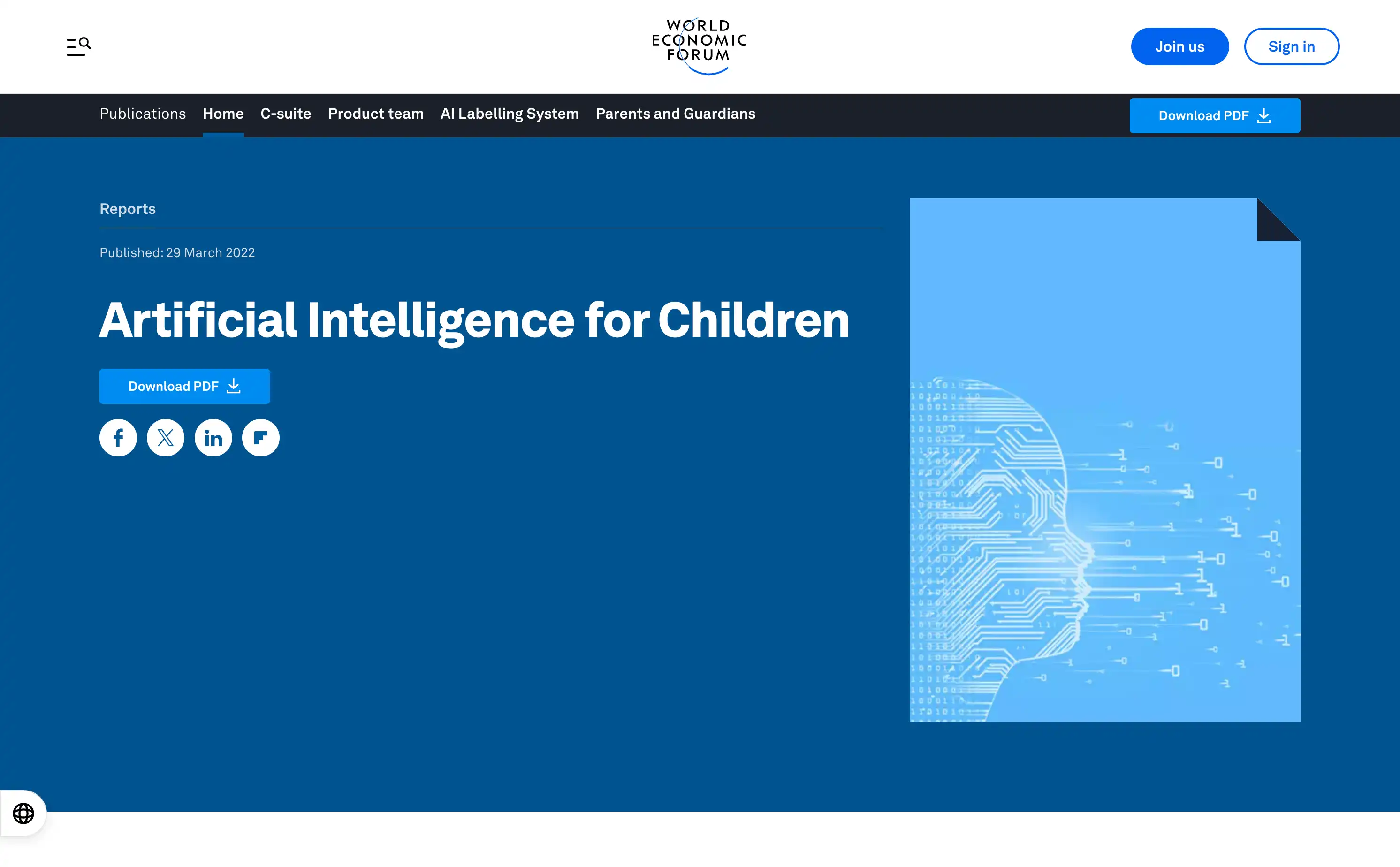 Artificial Intelligence for Children report download page.