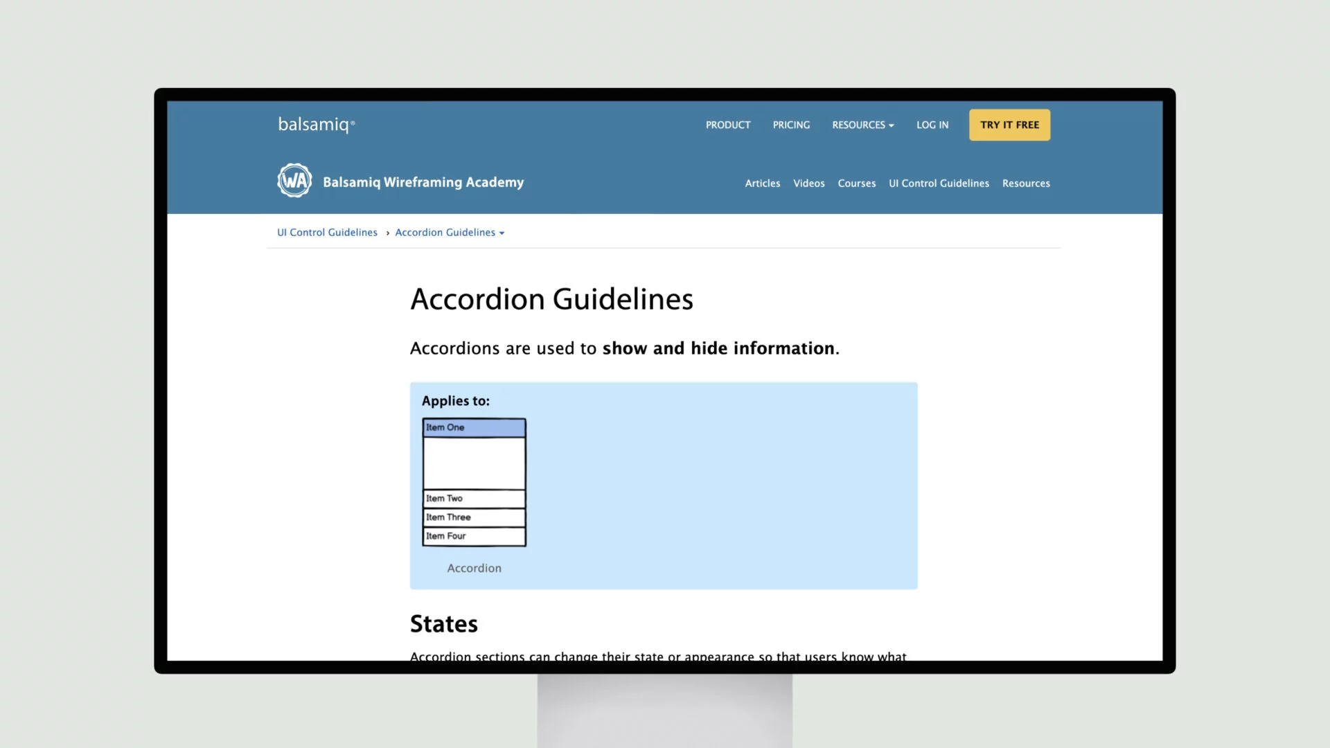 Balsamiq Wireframing Academy – Accordion Guidelines