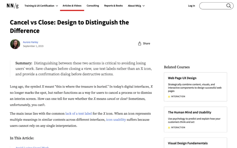 Cancel vs Close: Design to Distinguish the Difference