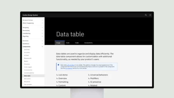 Carbon Design System – Data table