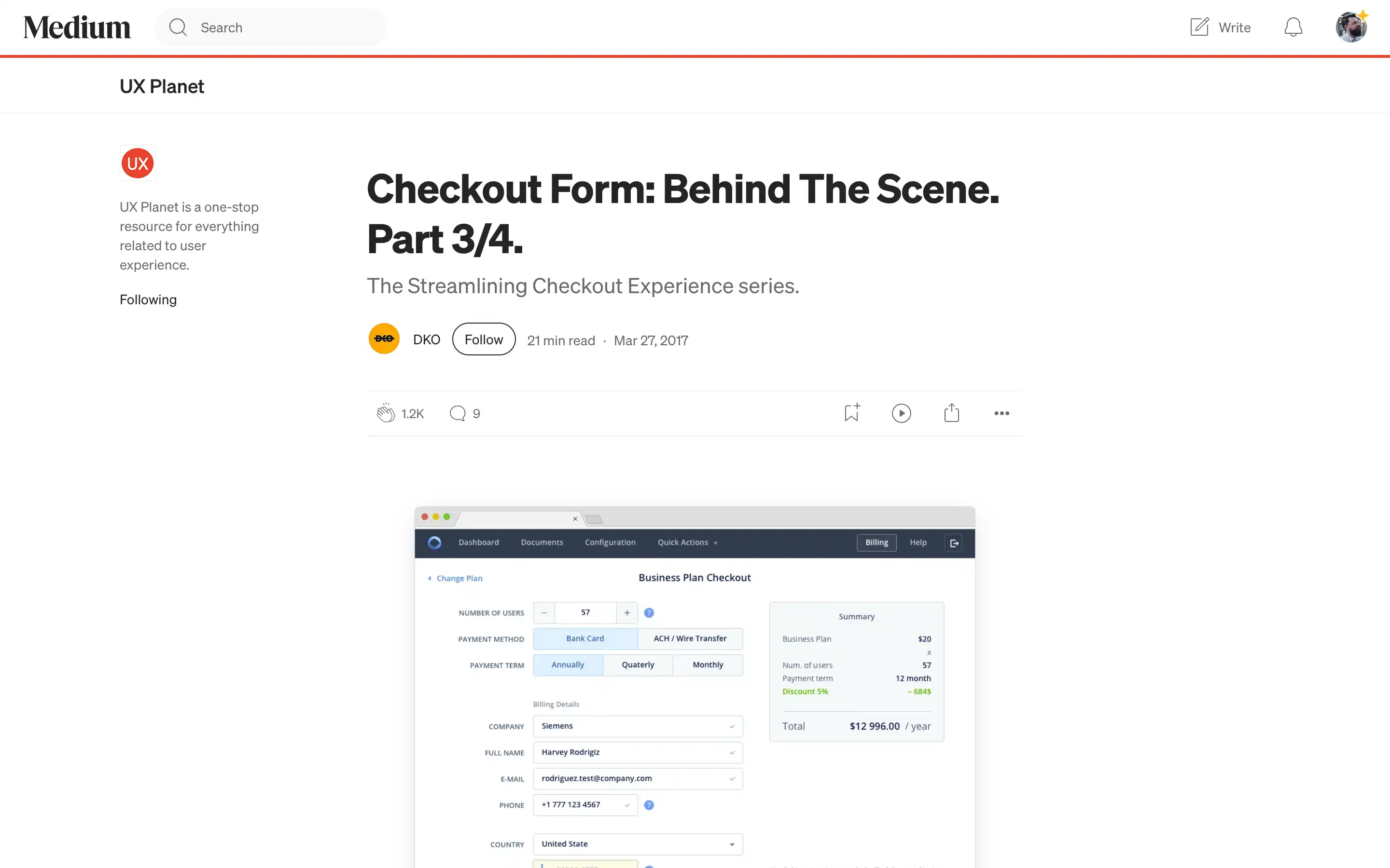 Business plan checkout form interface screenshot.