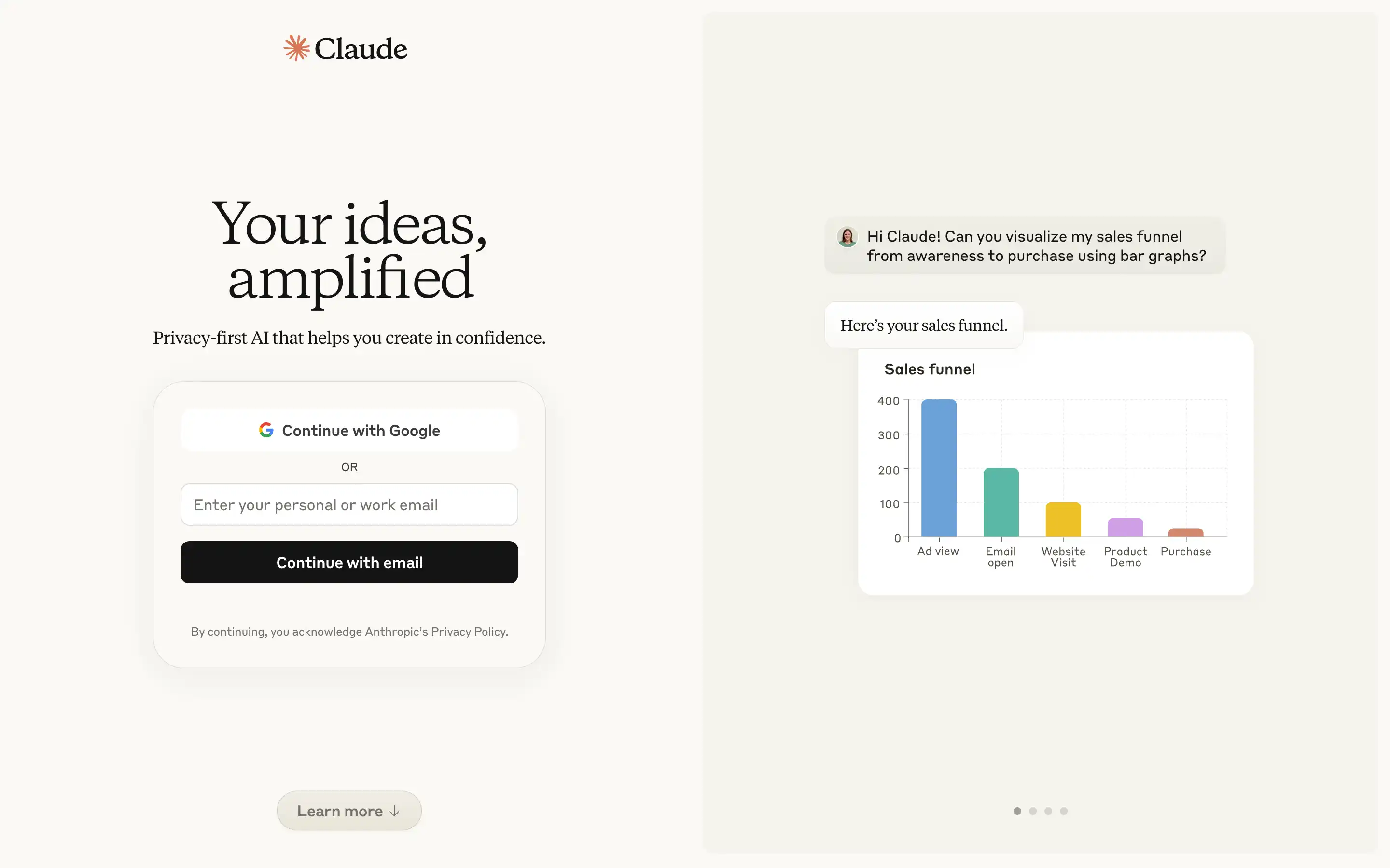 Login page with sales funnel chart.