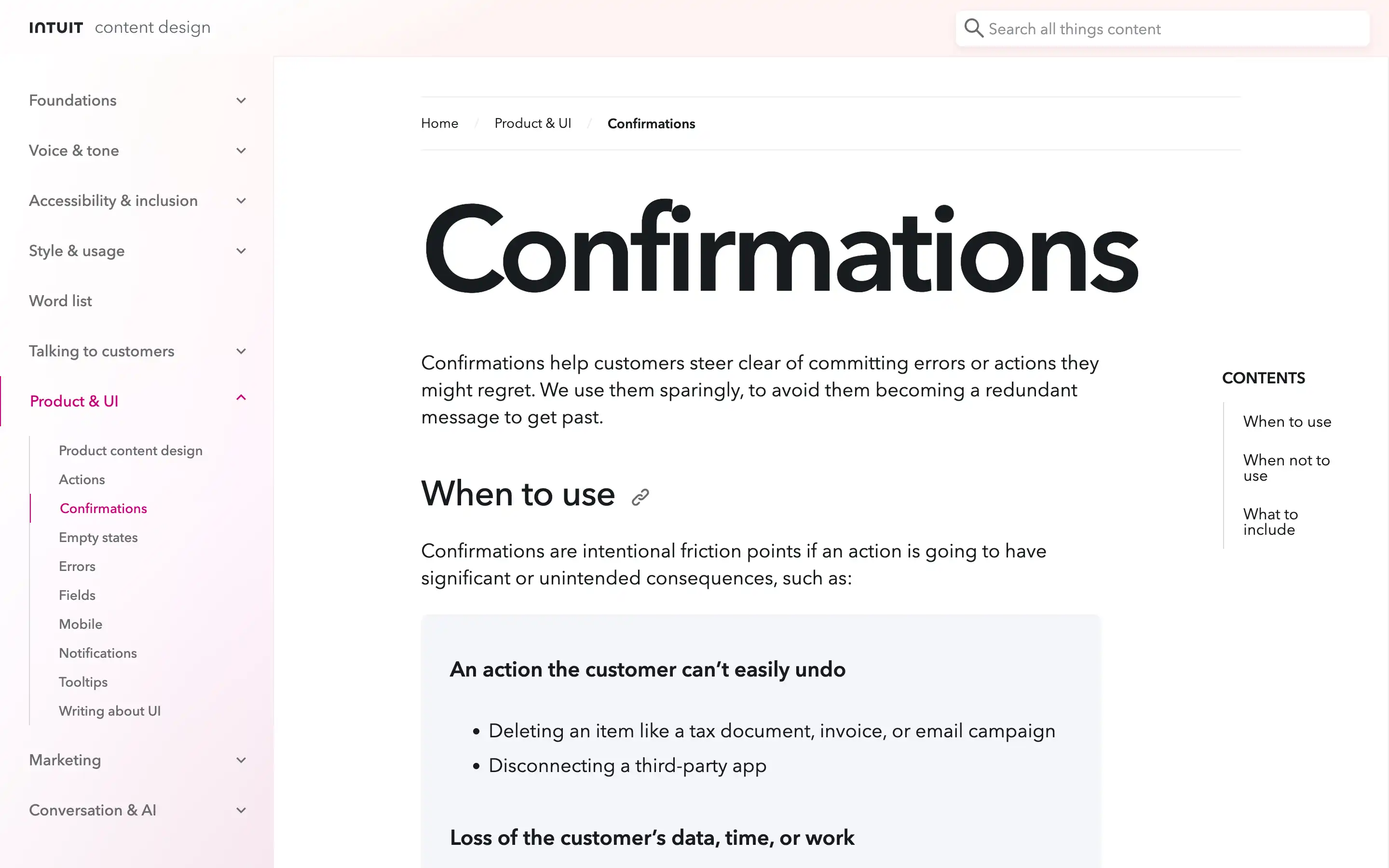 Confirmation guidelines for avoiding errors in actions.